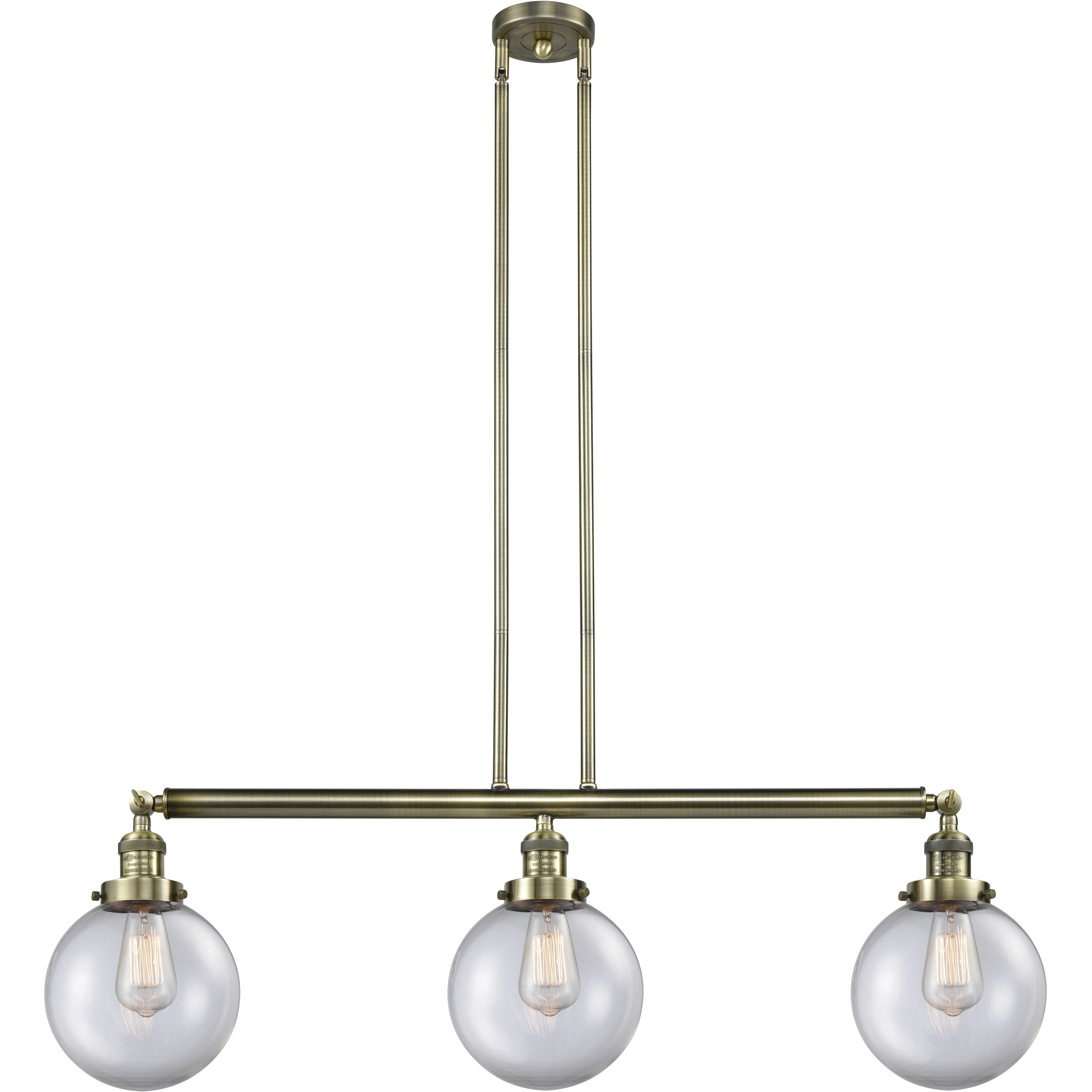 Franklin Restoration Large Beacon 3 Light 41 inch Antique Brass Island Light Ceiling Light in Clear Glass, Franklin Restoration