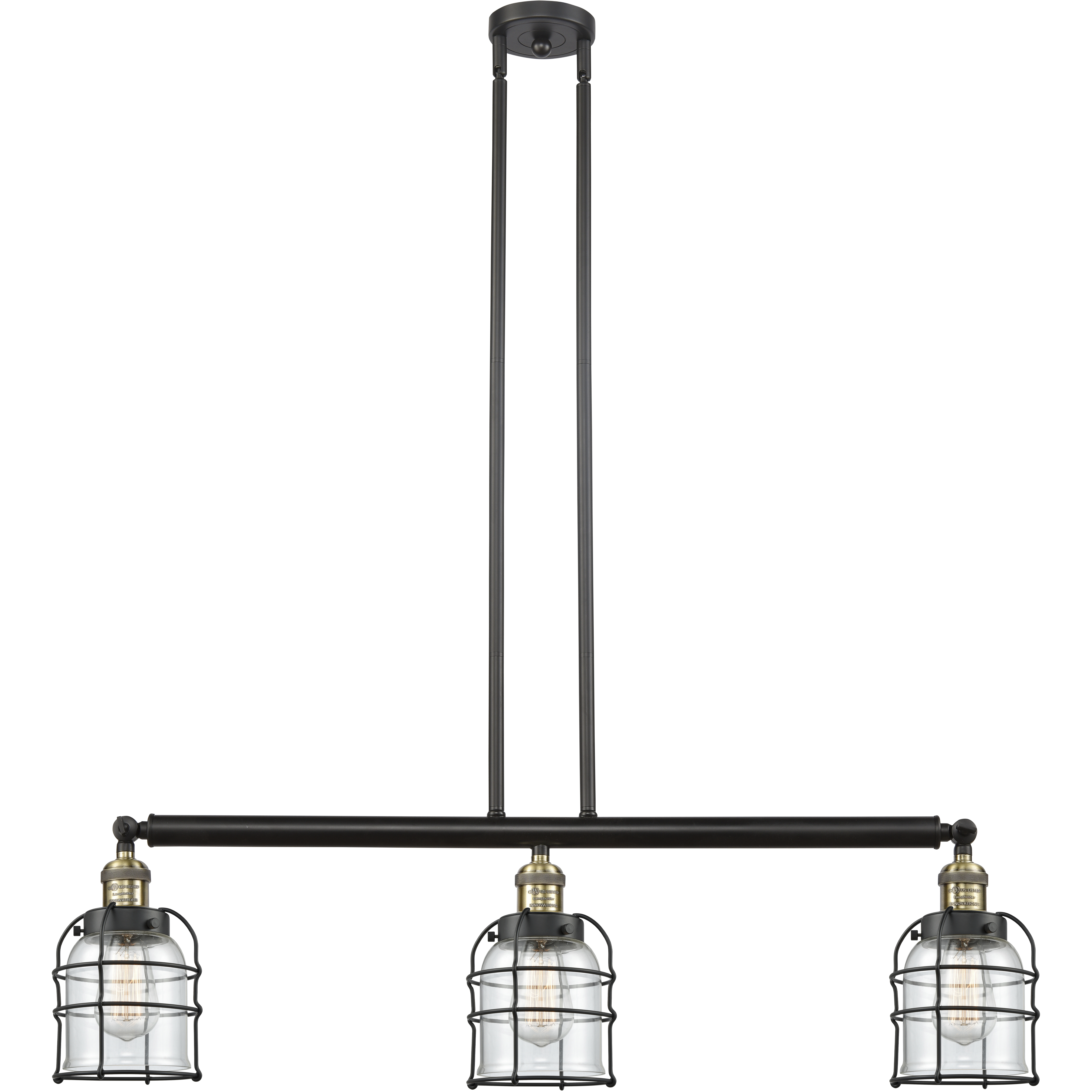 Franklin Restoration Small Bell Cage LED 38.5 inch Black Antique Brass Island Light Ceiling Light in Clear Glass, Franklin Restoration