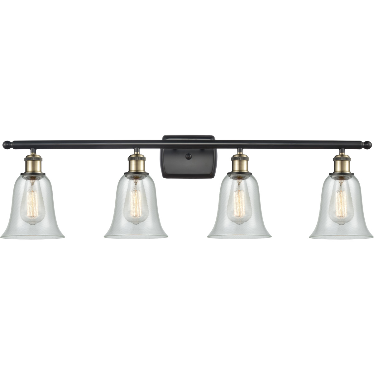 Ballston Hanover 4 Light 36 inch Black Antique Brass Bath Vanity Light Wall Light in Fishnet Glass, Ballston
