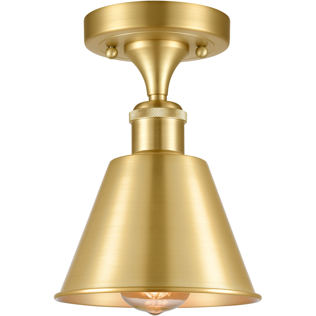 Ballston Smithfield LED 7 inch Satin Gold Semi-Flush Mount Ceiling Light, Ballston