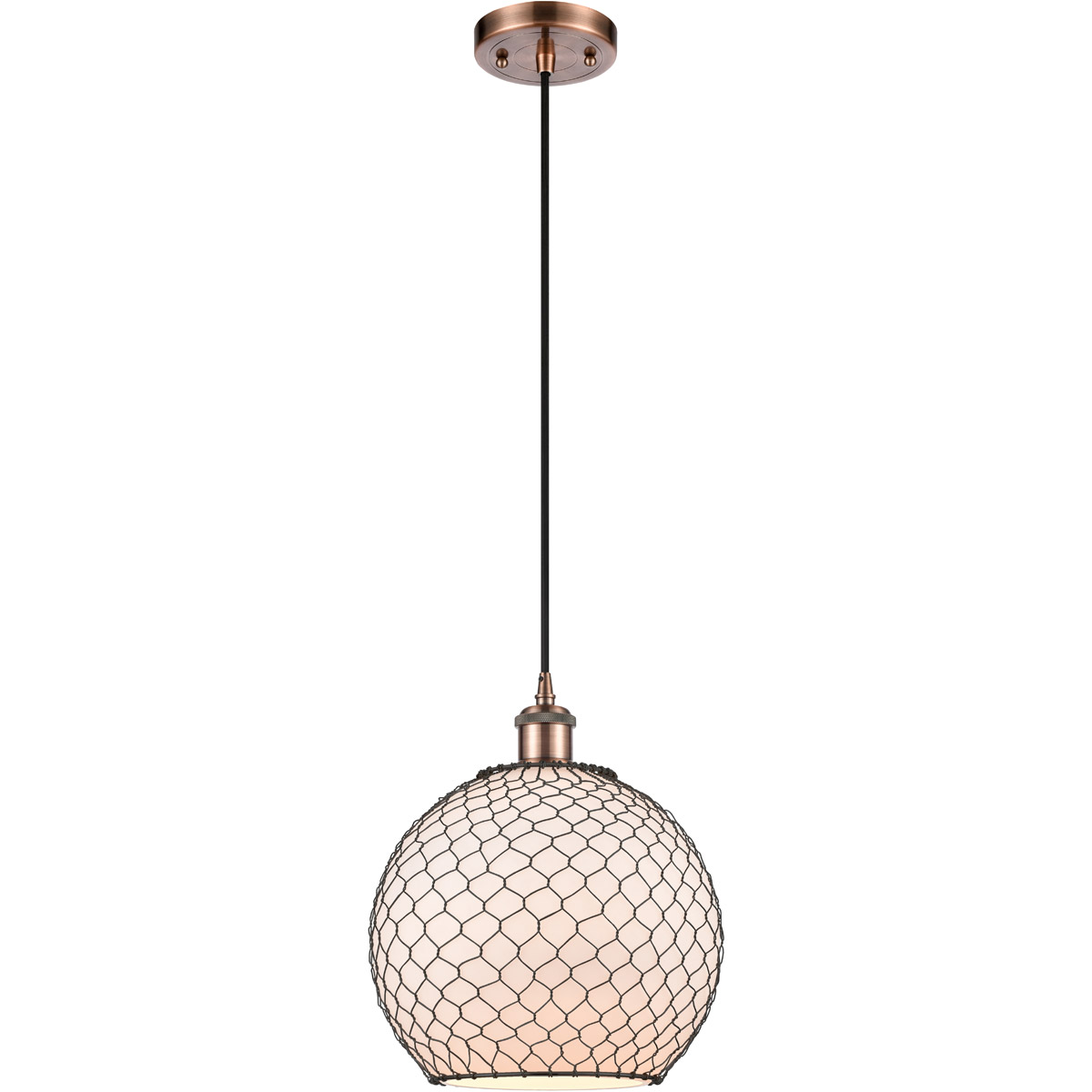 Ballston Large Farmhouse Chicken Wire 1 Light 10 inch Antique Copper Mini Pendant Ceiling Light, Ballston