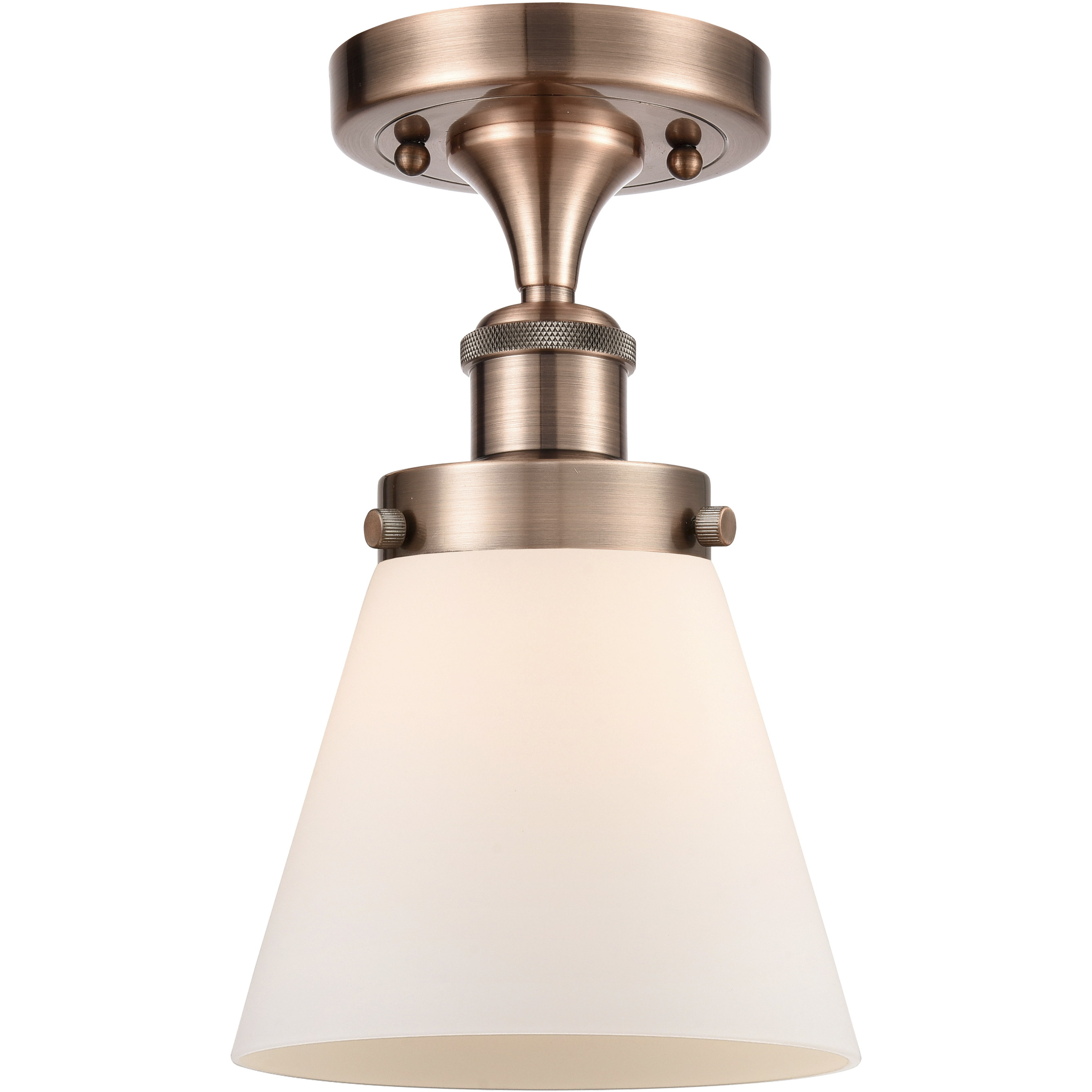 Cone 1 Light 6.25 inch Antique Copper Semi-Flush Mount Ceiling Light in Matte White Glass