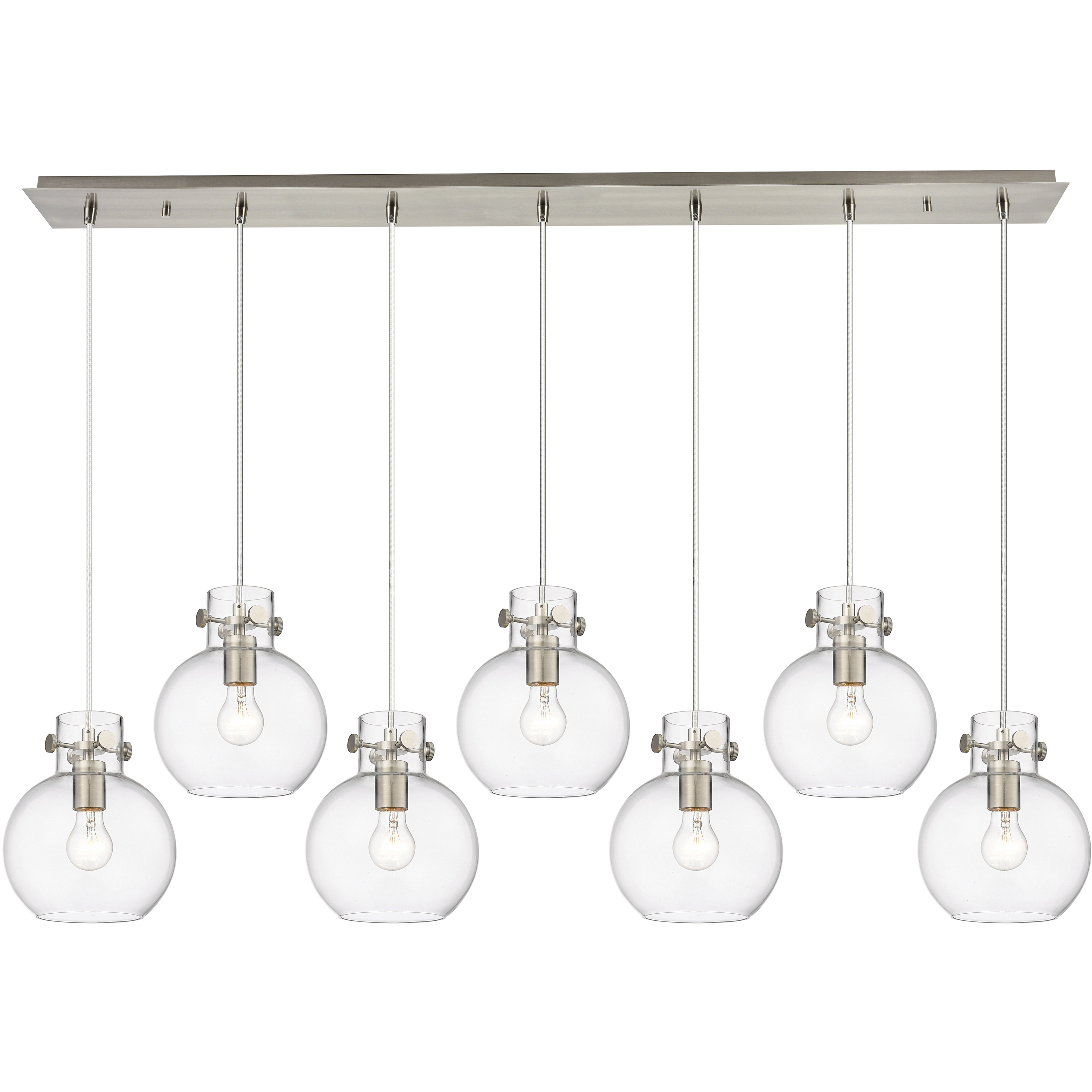 Newton Sphere 7 Light 51.75 inch Brushed Satin Nickel Linear Pendant Ceiling Light in Clear Glass