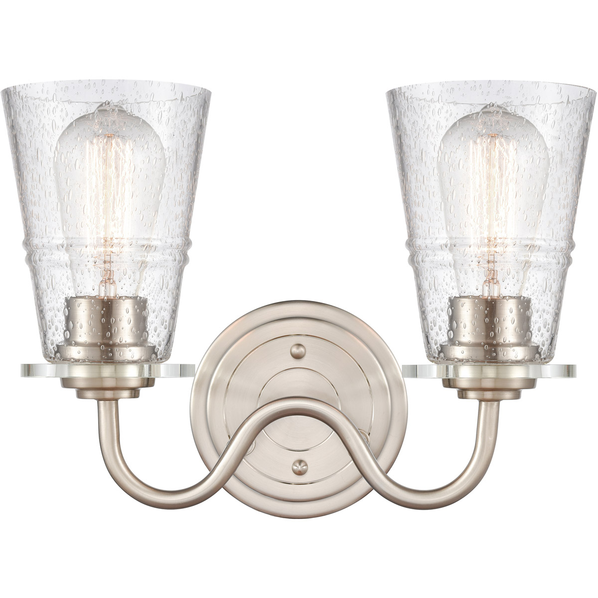 Scarlett 2 Light 14 inch Satin Nickel Bath Vanity Light Wall Light in Seedy Glass