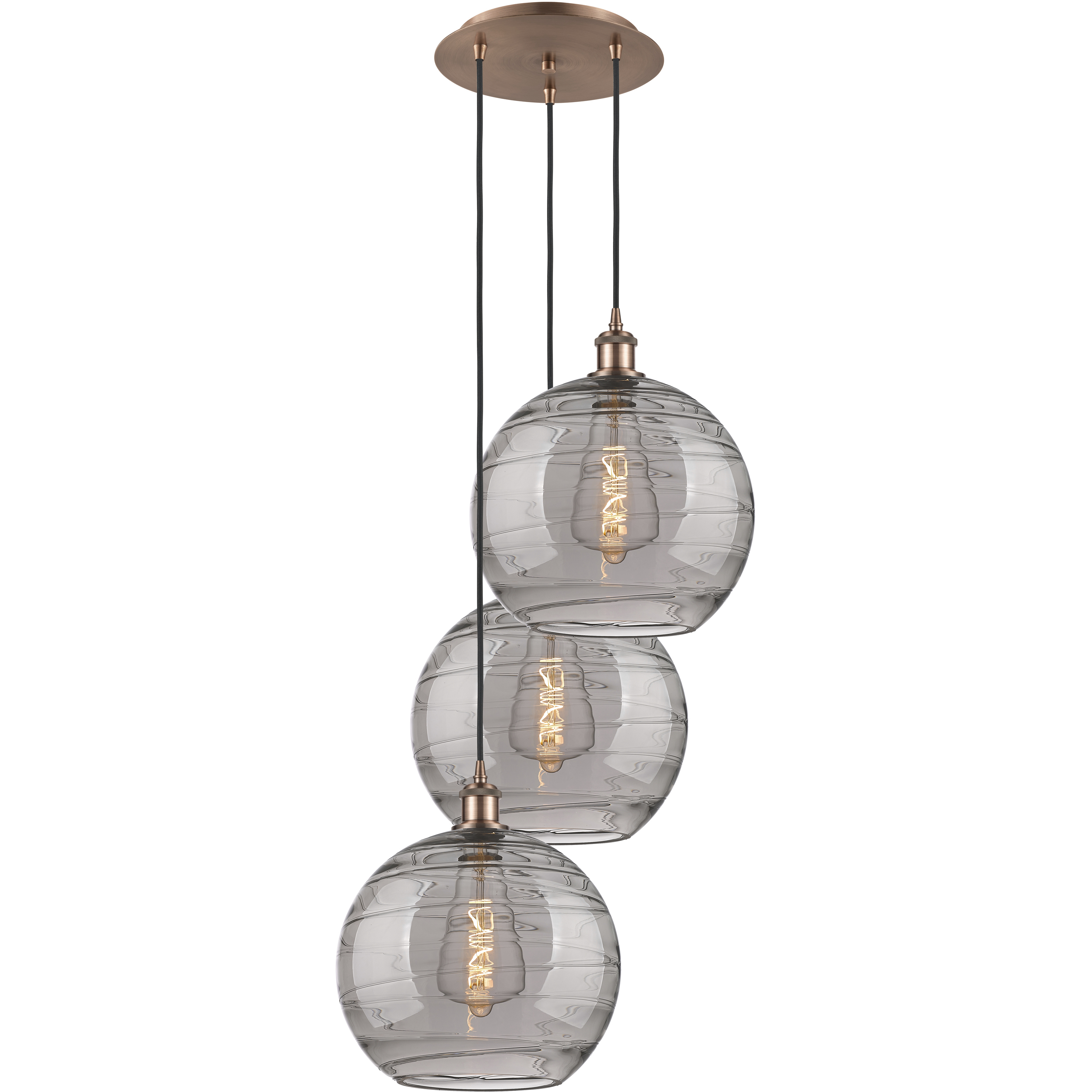 Ballston Athens Deco Swirl 3 Light 18.5 inch Antique Copper Cord Hung Multi Pendant Ceiling Light