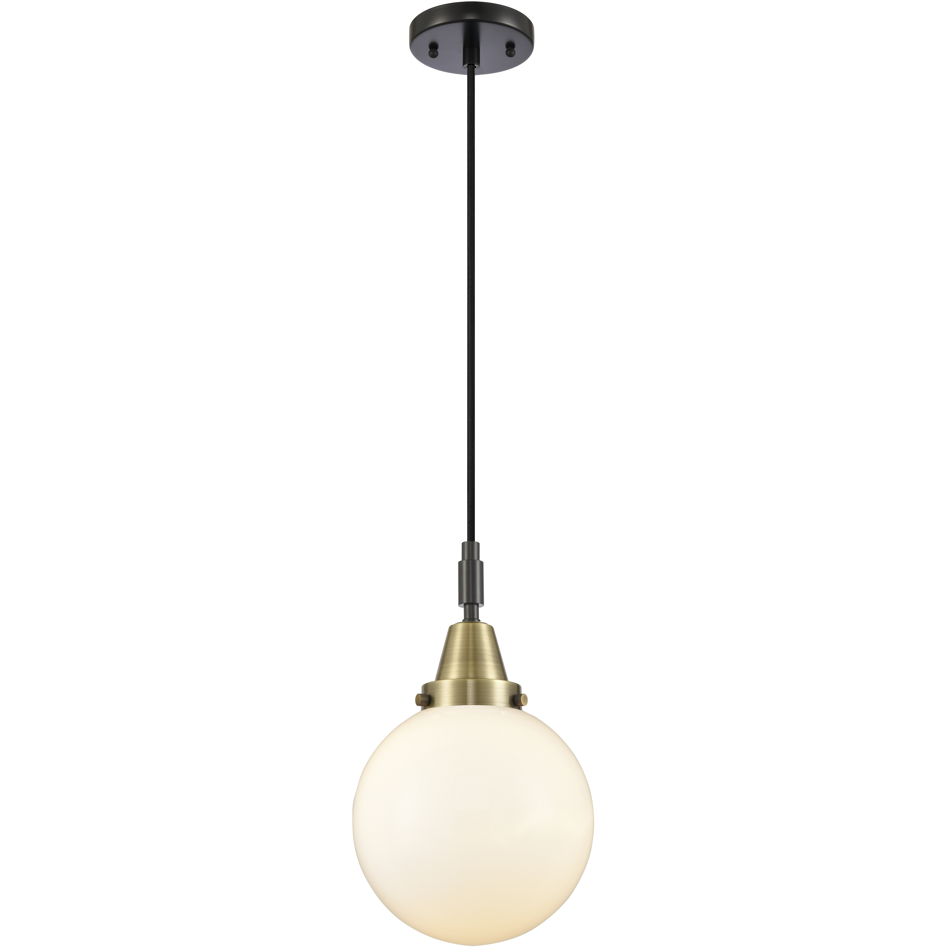 Beacon 1 Light 8 inch Black Antique Brass Mini Pendant Ceiling Light in Matte White Glass