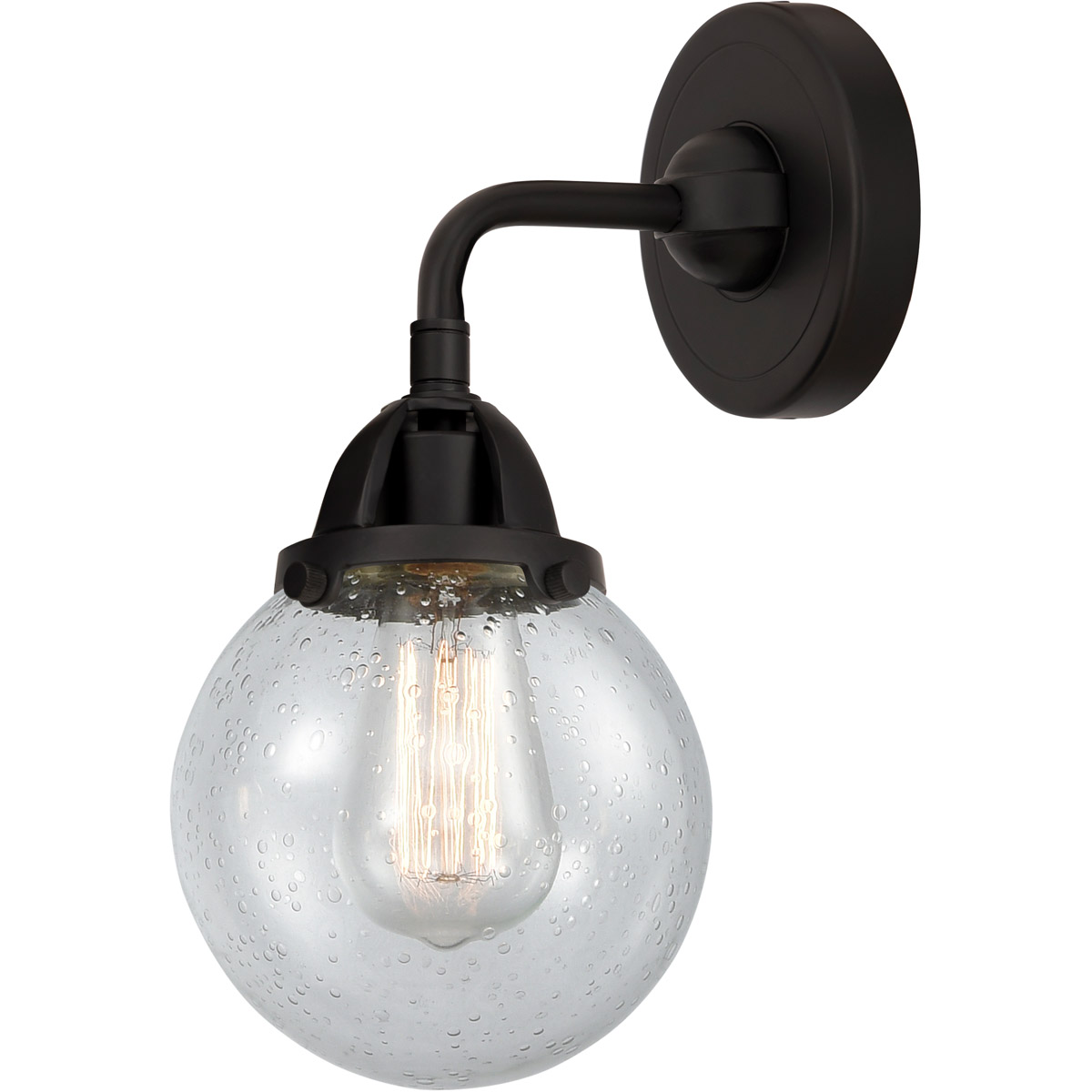 Nouveau 2 Beacon 1 Light 6 inch Matte Black Sconce Wall Light in Seedy Glass