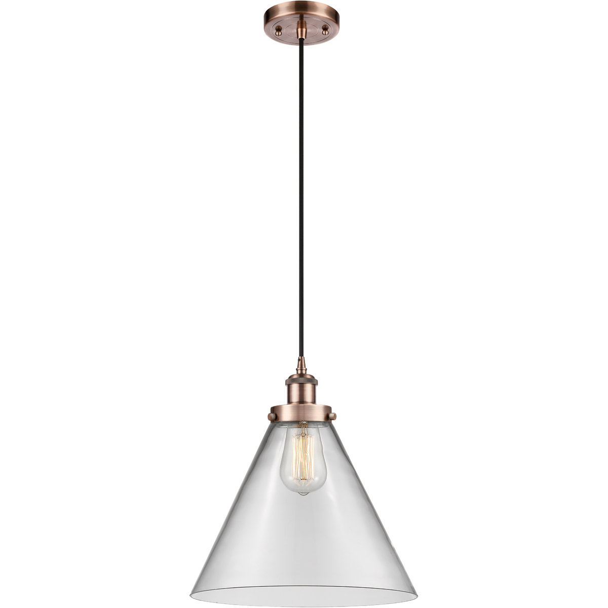 Ballston X-Large Cone LED 8 inch Antique Copper Mini Pendant Ceiling Light in Clear Glass, Black Textured