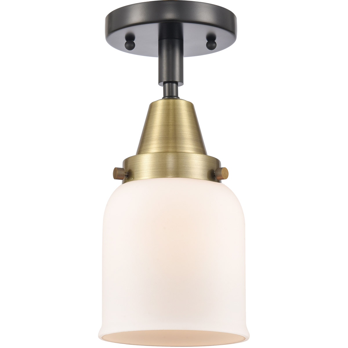 Franklin Restoration Small Bell 1 Light 5 inch Black Antique Brass Flush Mount Ceiling Light in Matte White Glass