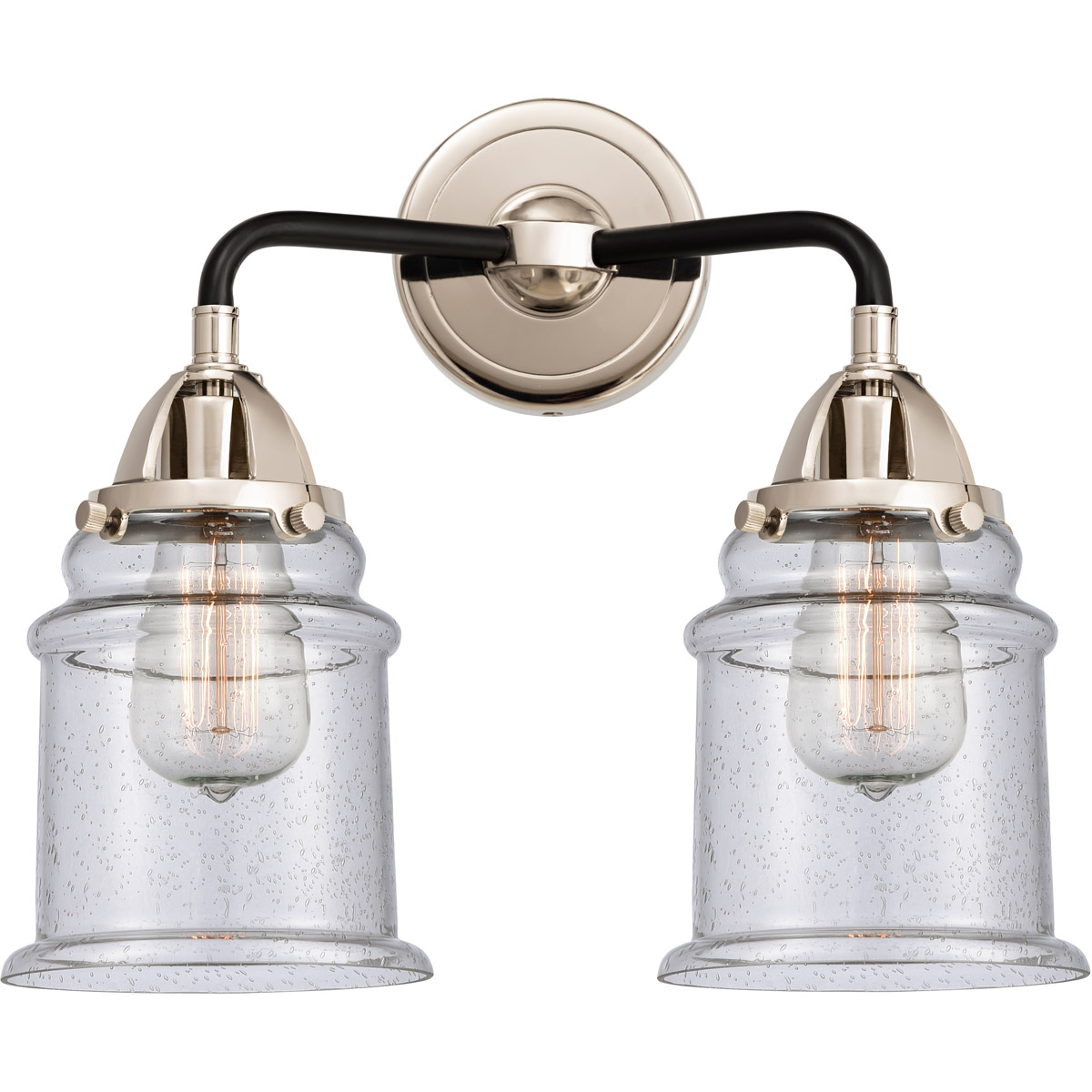 Nouveau 2 Canton 2 Light 14 inch Black Polished Nickel Bath Vanity Light Wall Light in Seedy Glass