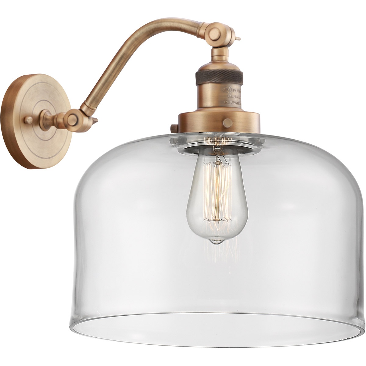 Franklin Restoration X-Large Bell 1 Light 12 inch Brushed Brass Sconce Wall Light in Clear Glass, Franklin Restoration