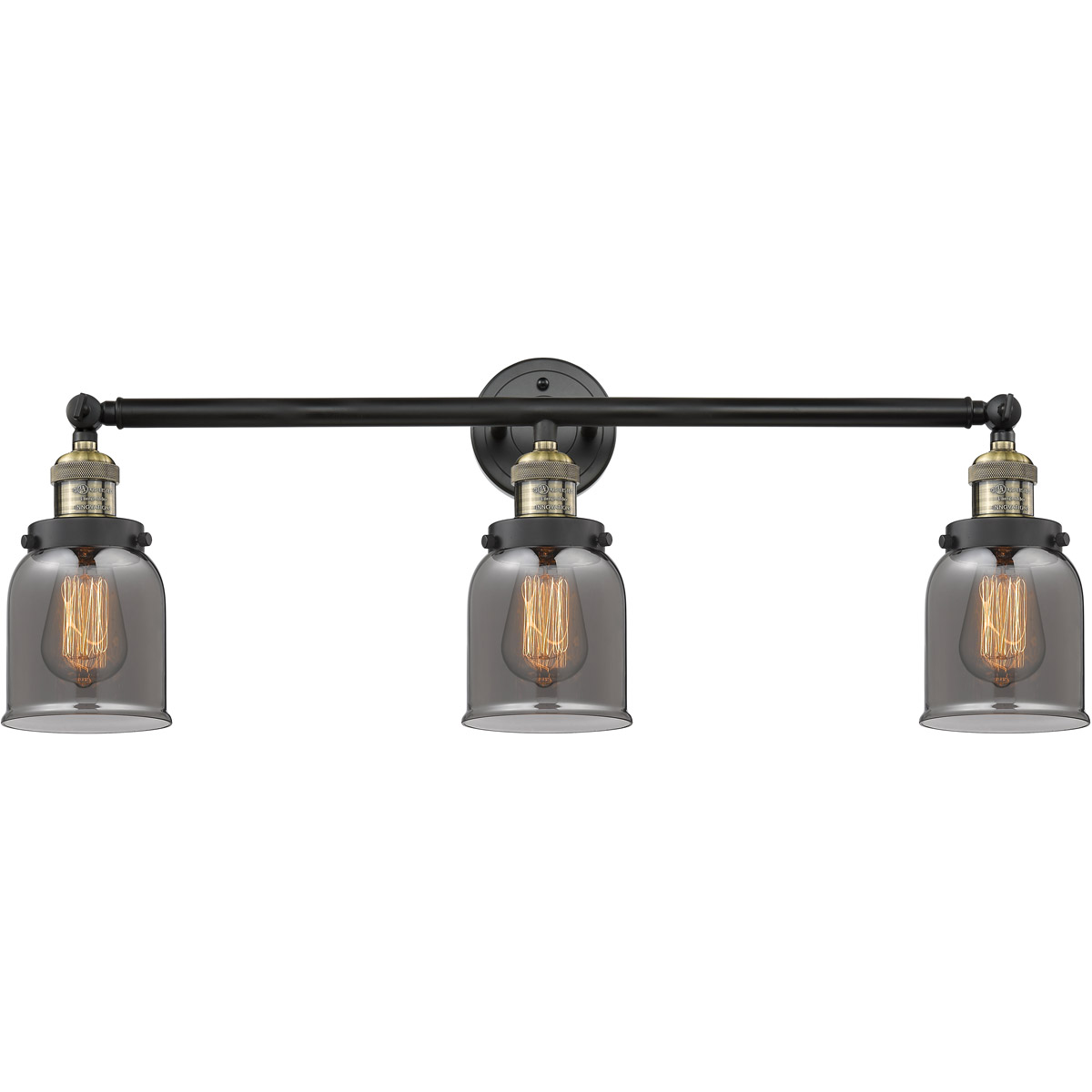 Franklin Restoration Small Bell LED 30 inch Black Antique Brass Bath Vanity Light Wall Light in Plated Smoke Glass, Franklin Restoration