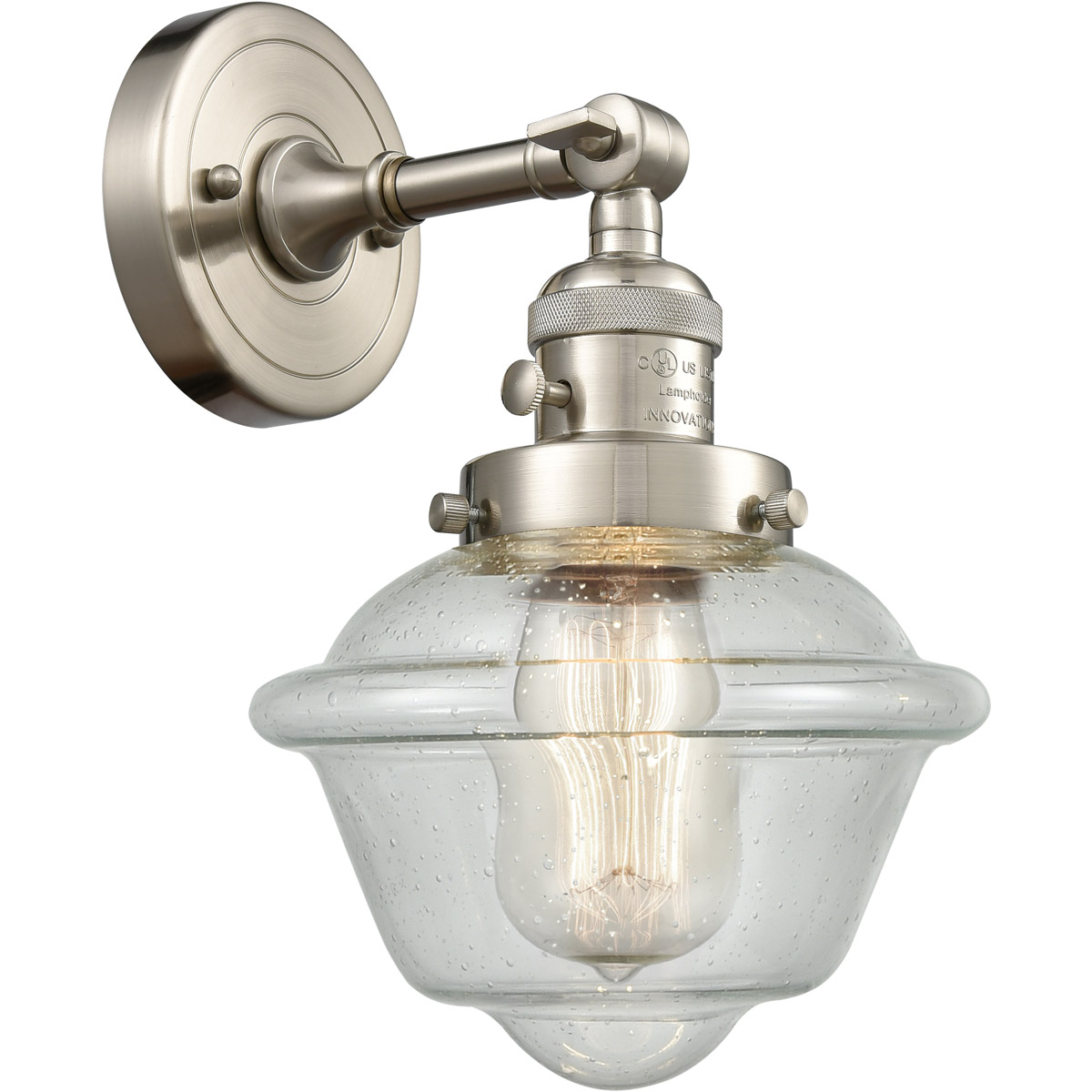 Franklin Restoration Small Oxford 1 Light 8 inch Brushed Satin Nickel Sconce Wall Light in Seedy Glass, Franklin Restoration