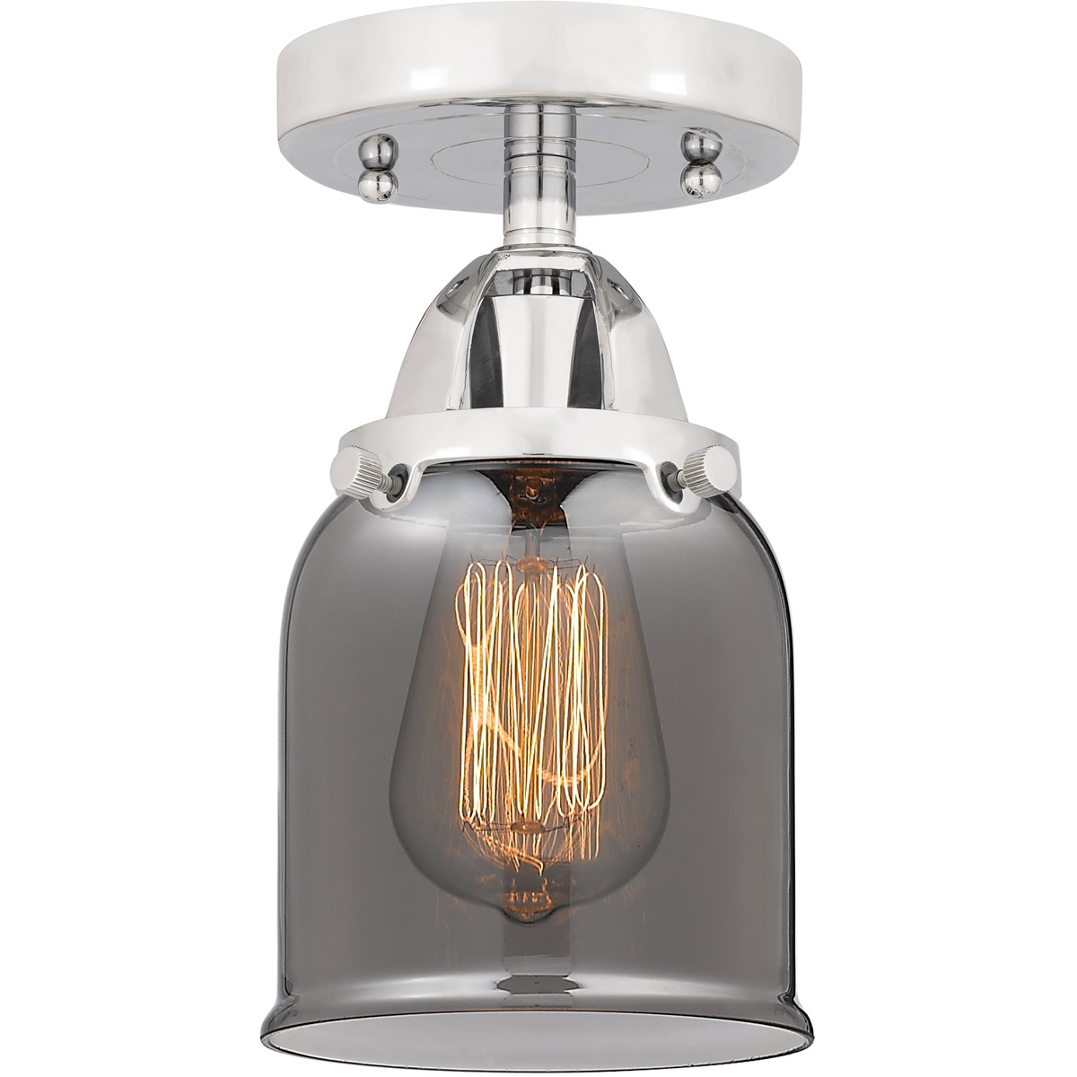 Nouveau 2 Small Bell LED 5 inch Polished Chrome Semi-Flush Mount Ceiling Light in Light Smoke Glass