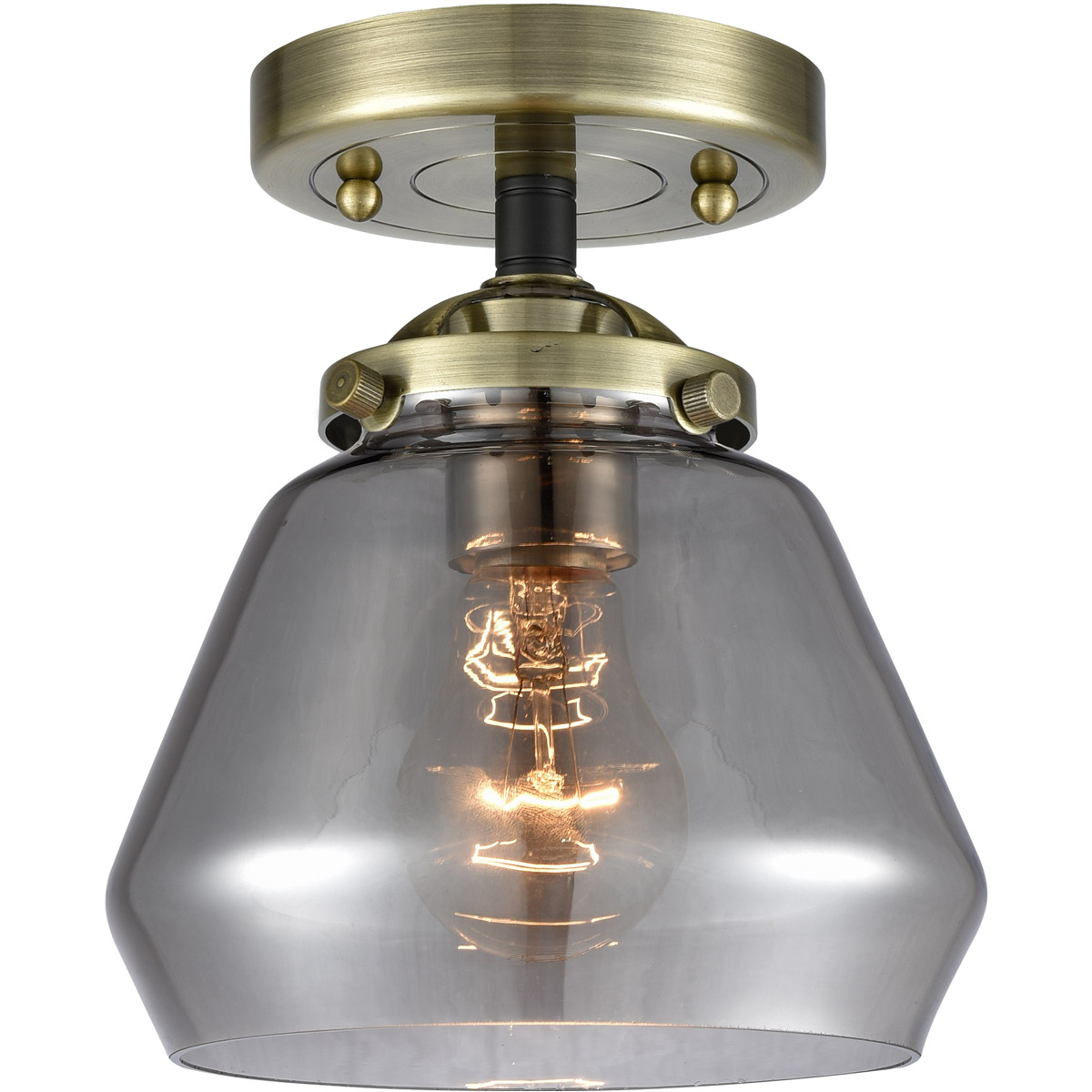 Nouveau Fulton 1 Light 7 inch Black Antique Brass Semi-Flush Mount Ceiling Light in Plated Smoke Glass, Nouveau