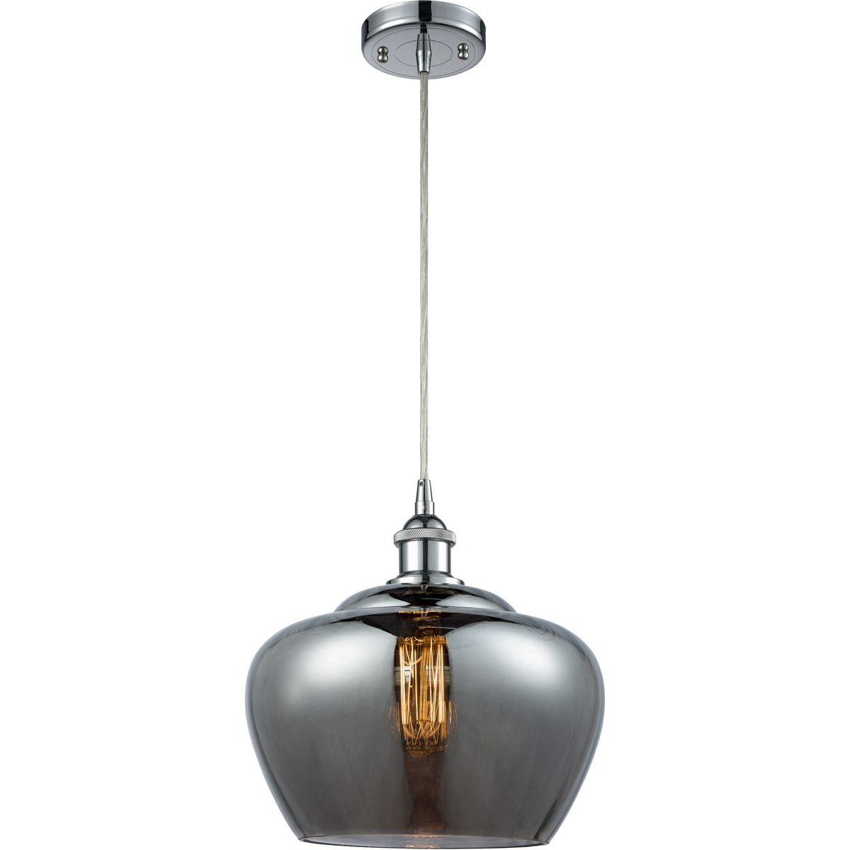 Ballston Large Fenton LED 11 inch Polished Chrome Mini Pendant Ceiling Light in Plated Smoke Glass, Ballston