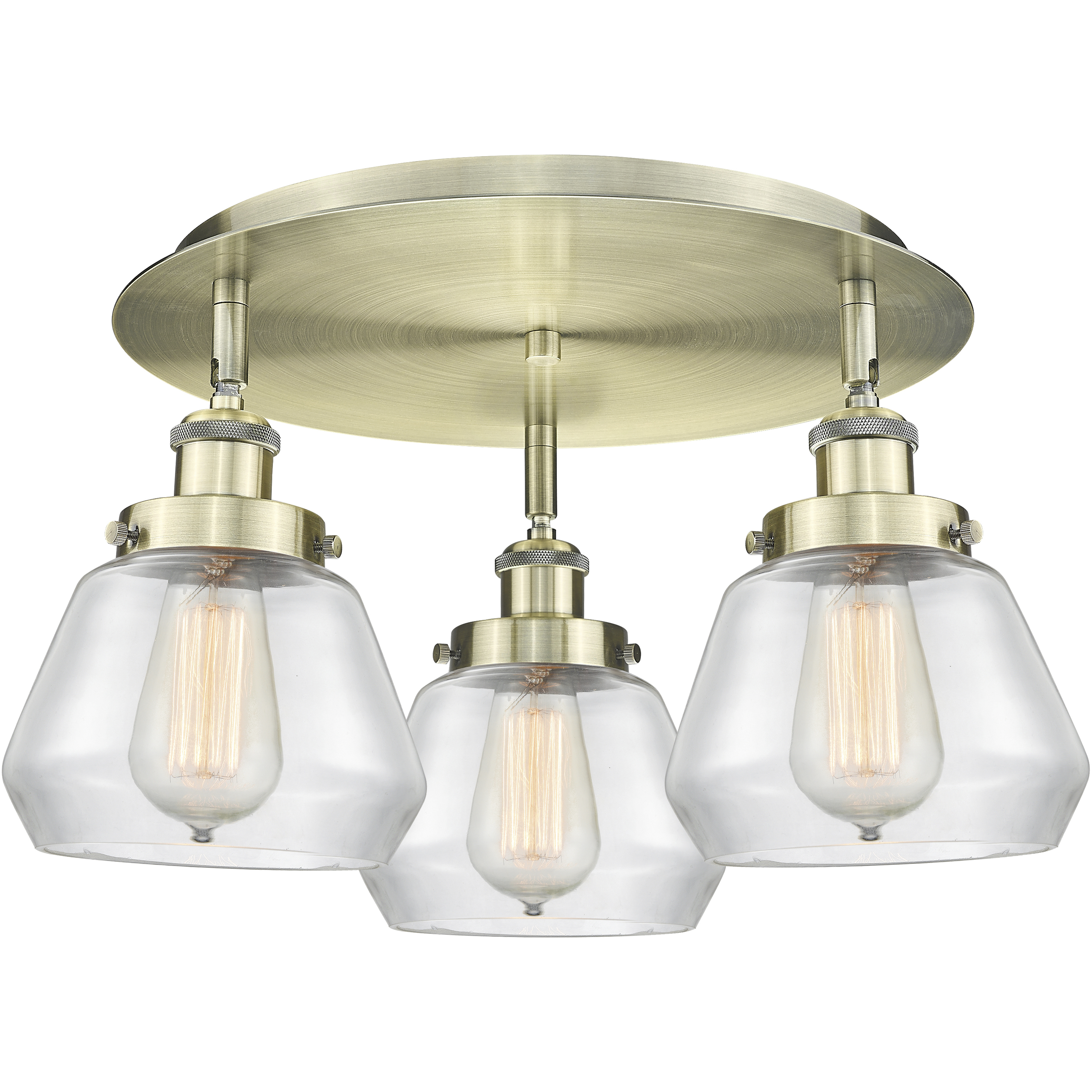 Fulton 3 Light 18.25 inch Antique Brass Flush Mount Ceiling Light in Clear