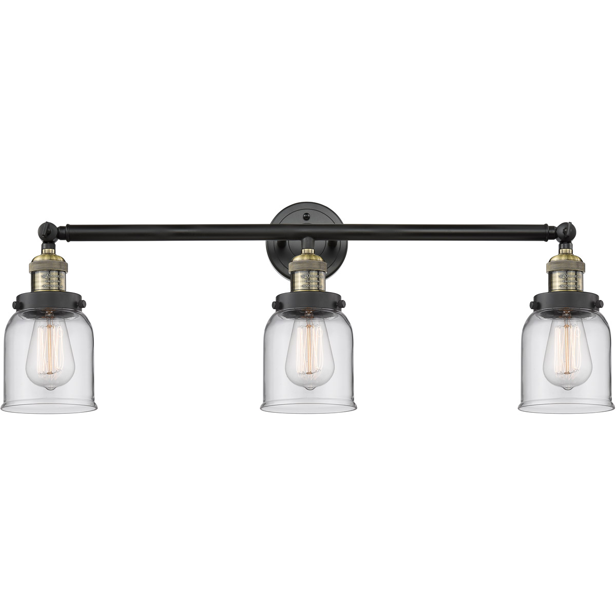 Franklin Restoration Small Bell 3 Light 30 inch Black Antique Brass Bath Vanity Light Wall Light in Clear Glass, Franklin Restoration