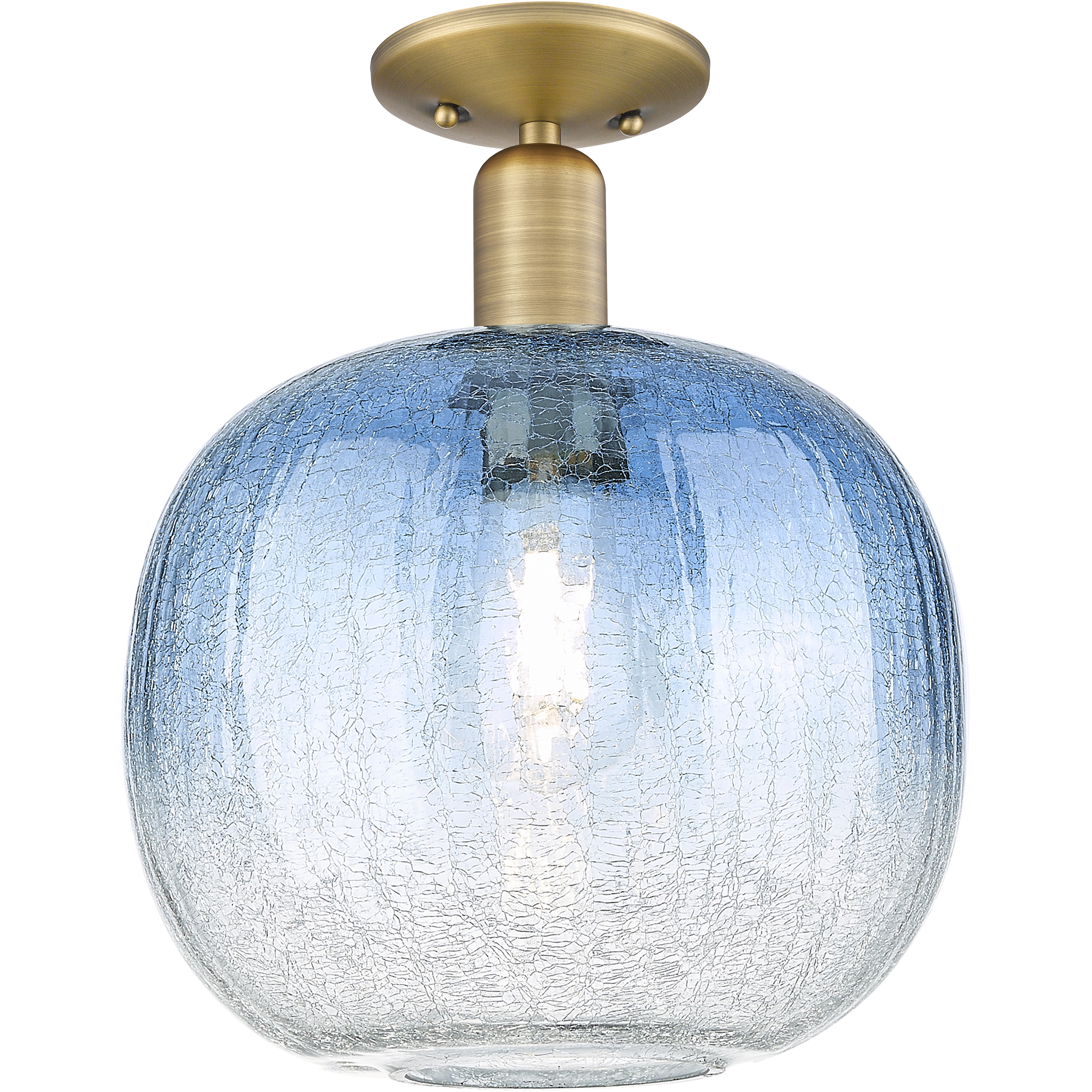 Downtown Urban Brookhaven Sphere 1 Light 10 inch Brushed Brass Semi-Flush Mount Ceiling Light in Sapphire Blue Glass
