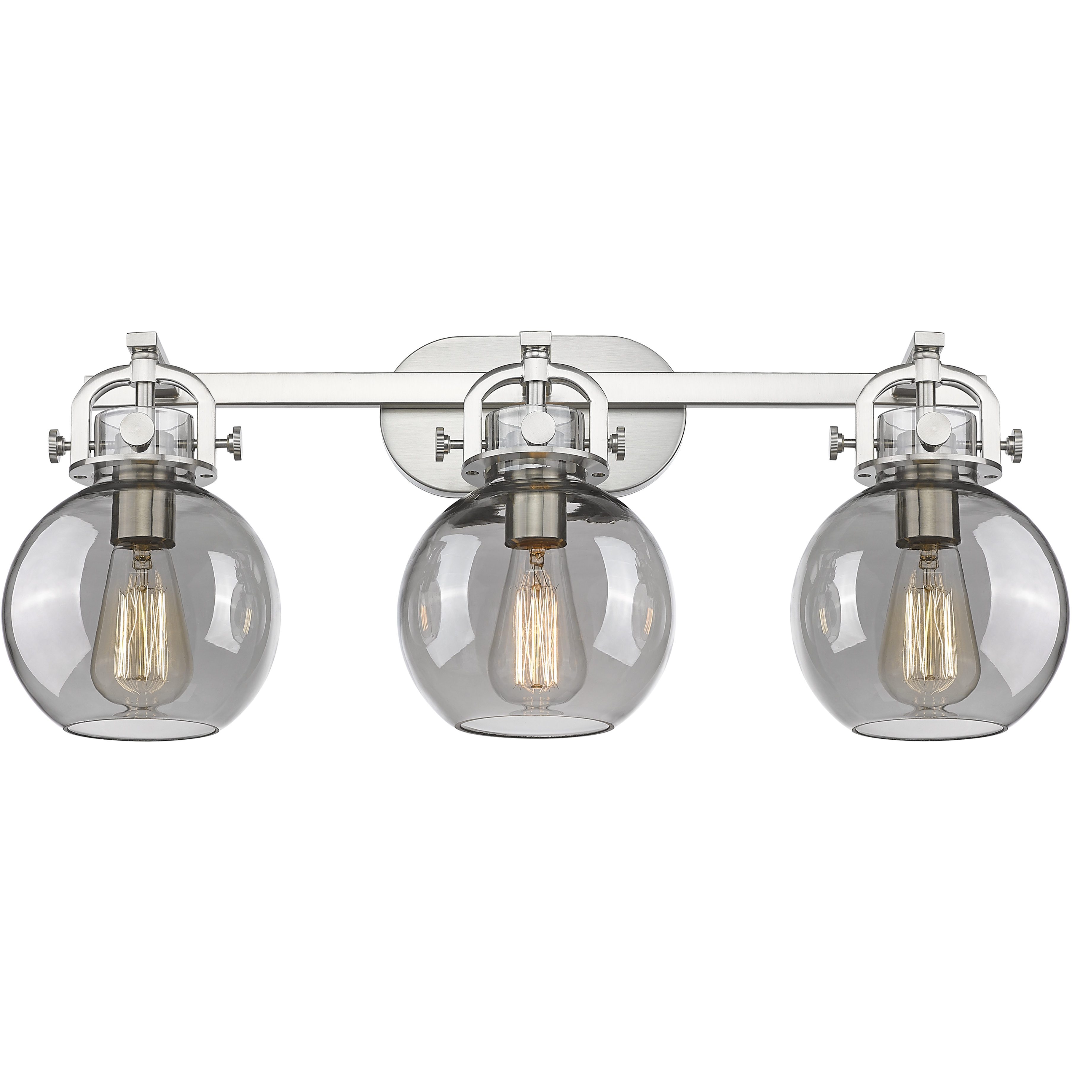 Newton Sphere 3 Light 27 inch Satin Nickel Bath Vanity Light Wall Light in Plated Smoke Glass