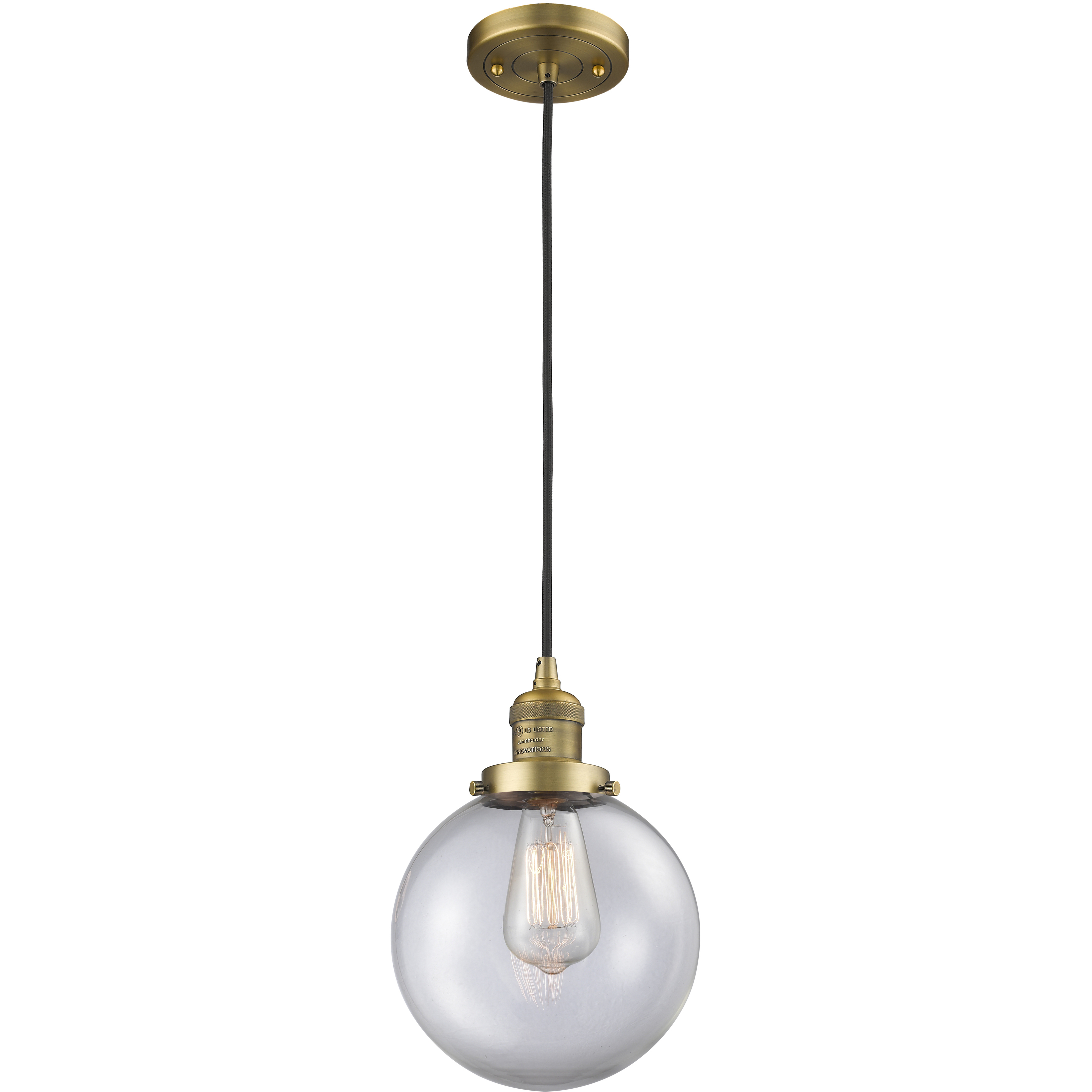 Franklin Restoration Beacon LED 8 inch Brushed Brass Mini Pendant Ceiling Light in Clear, Franklin Restoration