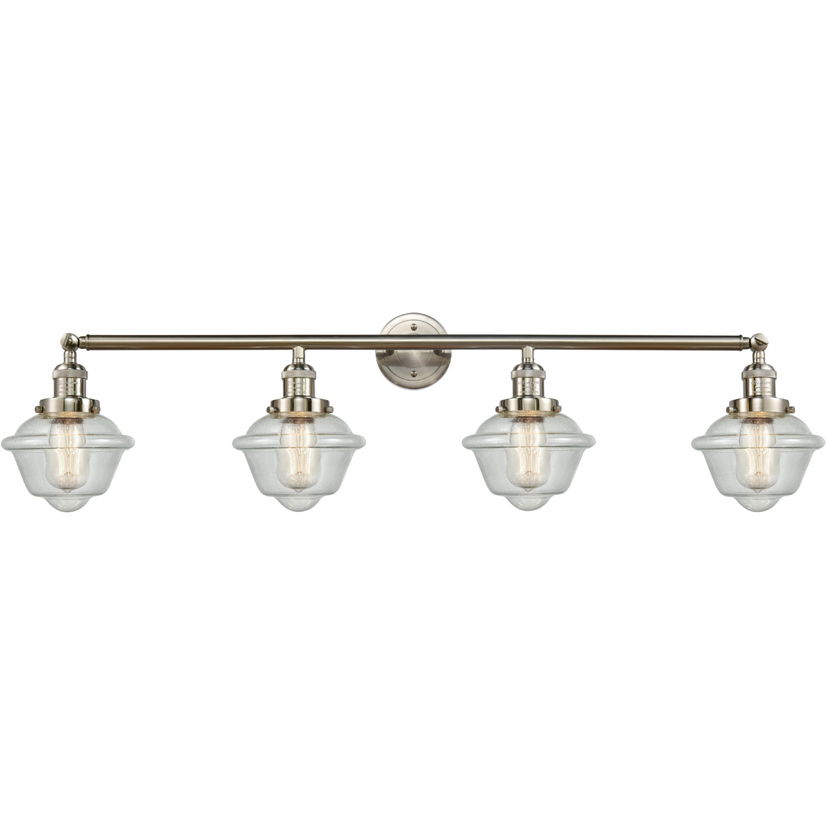 Franklin Restoration Small Oxford 4 Light 46 inch Brushed Satin Nickel Bath Vanity Light Wall Light in Seedy Glass, Franklin Restoration