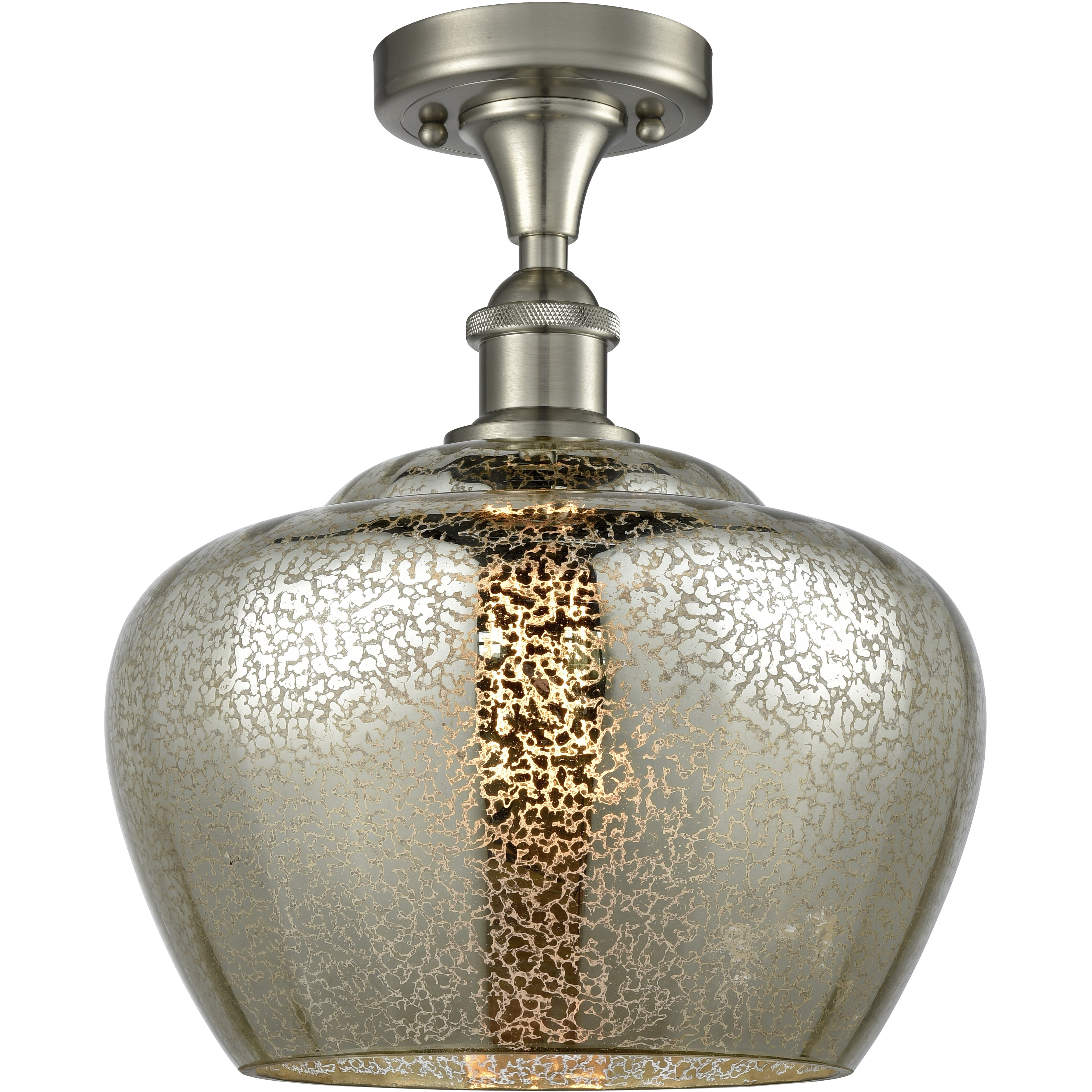 Edison Fenton 1 Light 11 inch Brushed Satin Nickel Flush Mount Ceiling Light in Mercury Glass