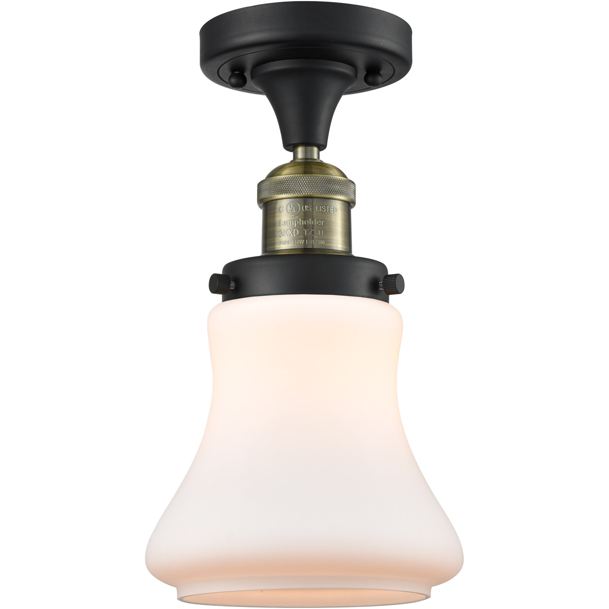 Franklin Restoration Bellmont 1 Light 6 inch Black Antique Brass Semi-Flush Mount Ceiling Light in Matte White Glass, Franklin Restoration