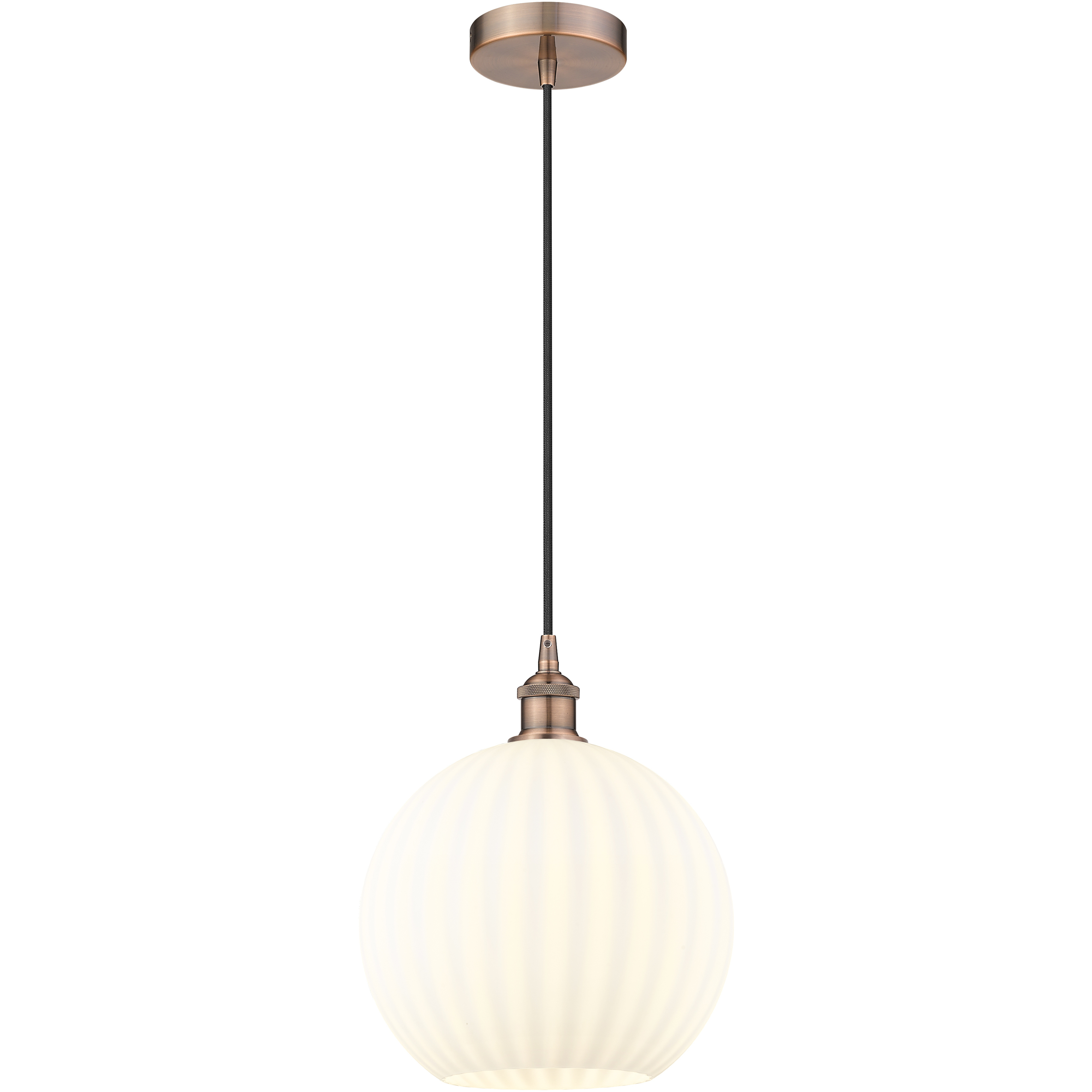 Edison White Venetian 1 Light 12 inch Antique Copper Cord Hung Pendant Ceiling Light