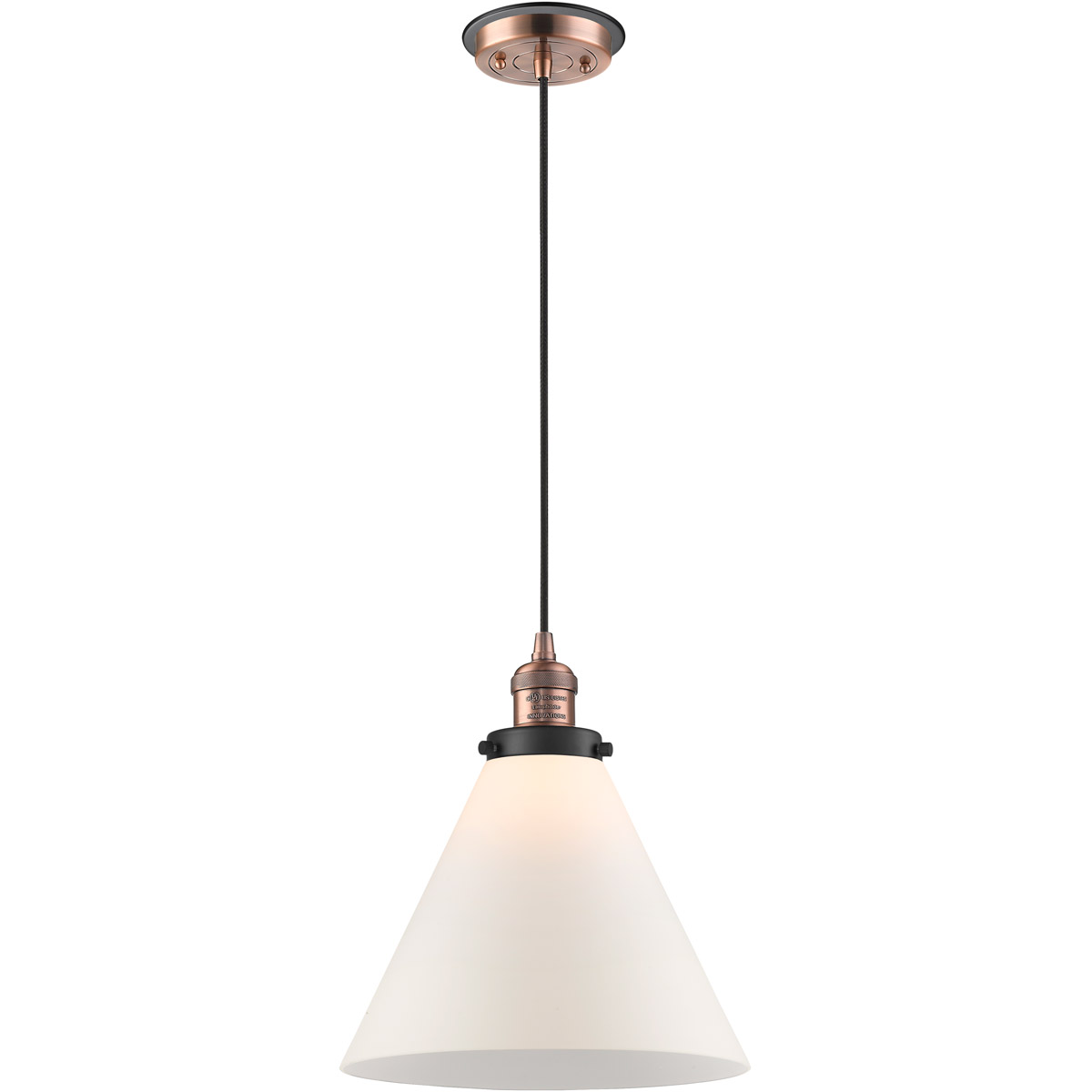 Franklin Restoration X-Large Cone 1 Light 12 inch Antique Copper/Matte Black Mini Pendant Ceiling Light in Matte White Glass