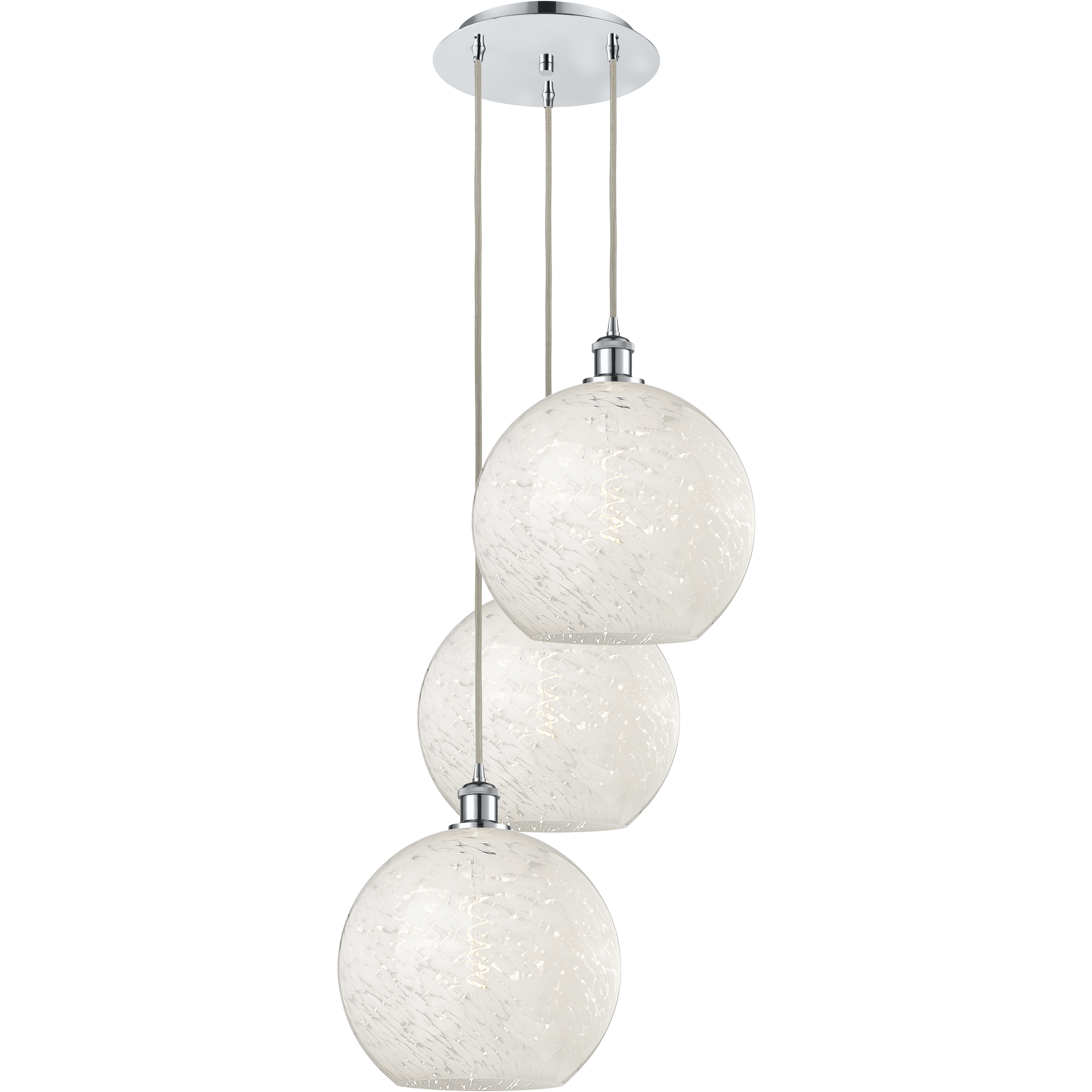 Ballston White Mouchette 3 Light 18.5 inch Polished Chrome Cord Hung Multi Pendant Ceiling Light