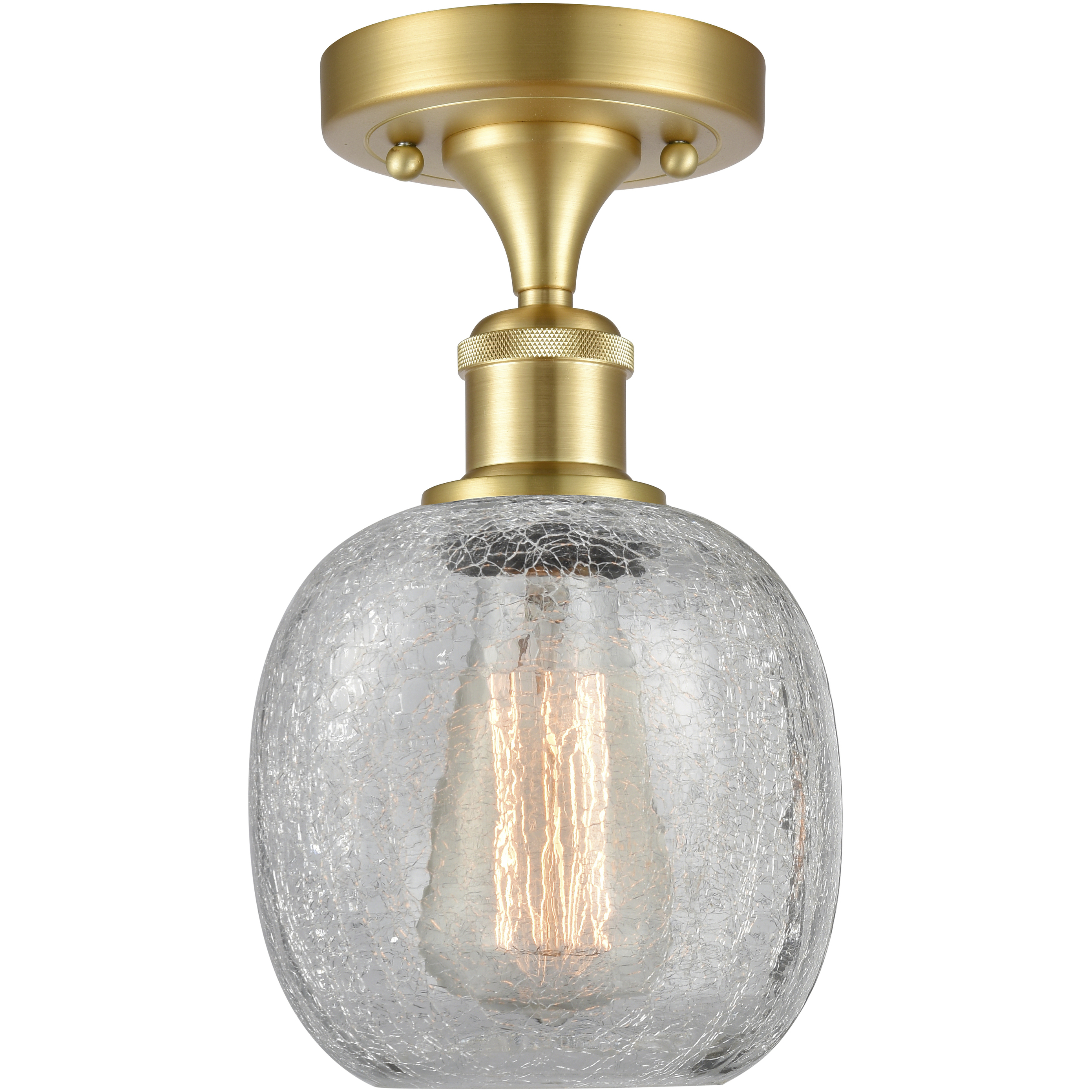 Belfast 1 Light 6 inch Satin Gold Flush Mount Ceiling Light in Clear Crackle Glass, 2.1 lb