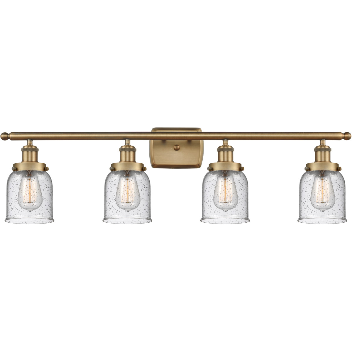 Ballston Small Bell 4 Light 36 inch Brushed Brass Bath Vanity Light Wall Light in Seedy Glass