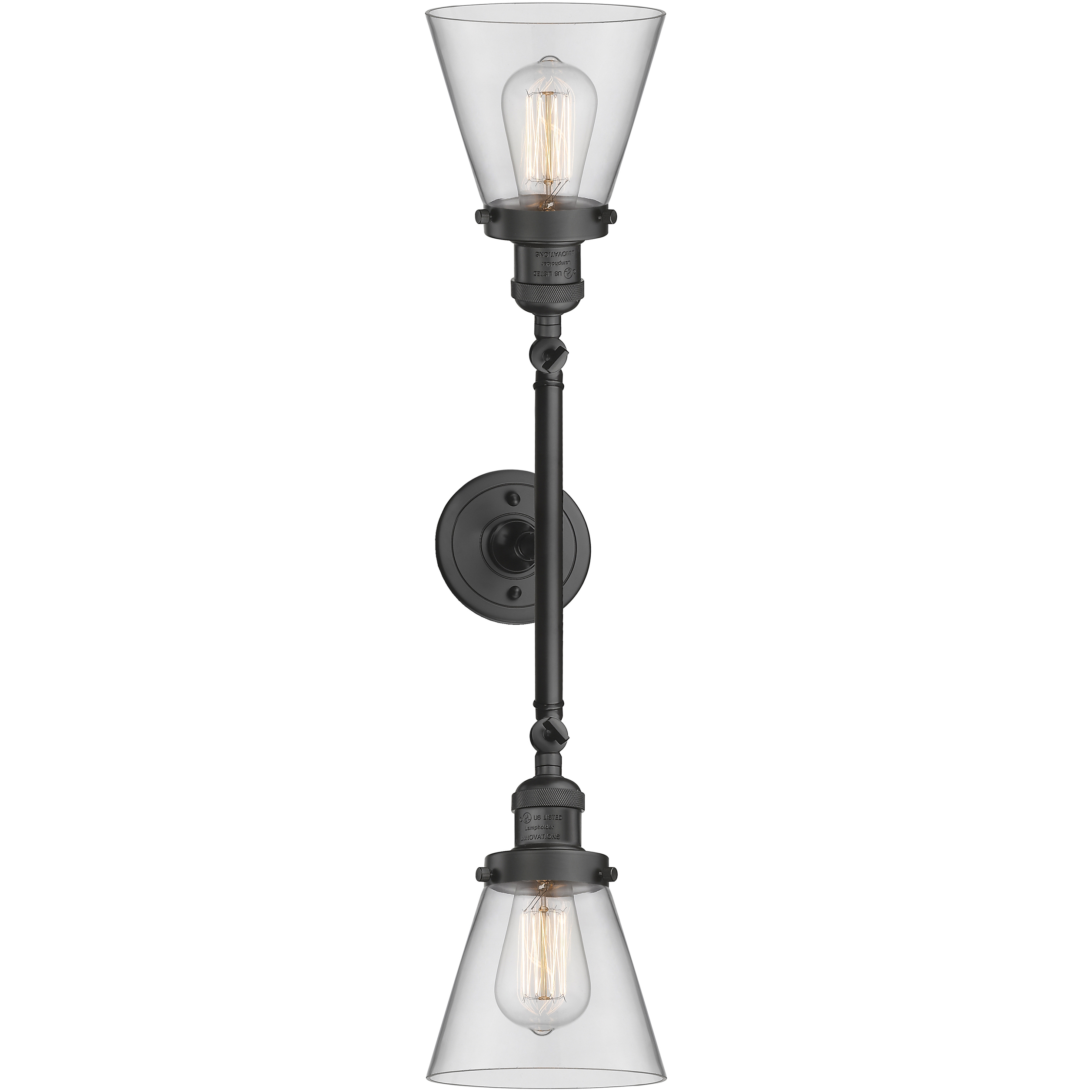 Franklin Restoration Small Cone 2 Light 16 inch Oil Rubbed Bronze Bath Vanity Light Wall Light in Clear Glass, Franklin Restoration