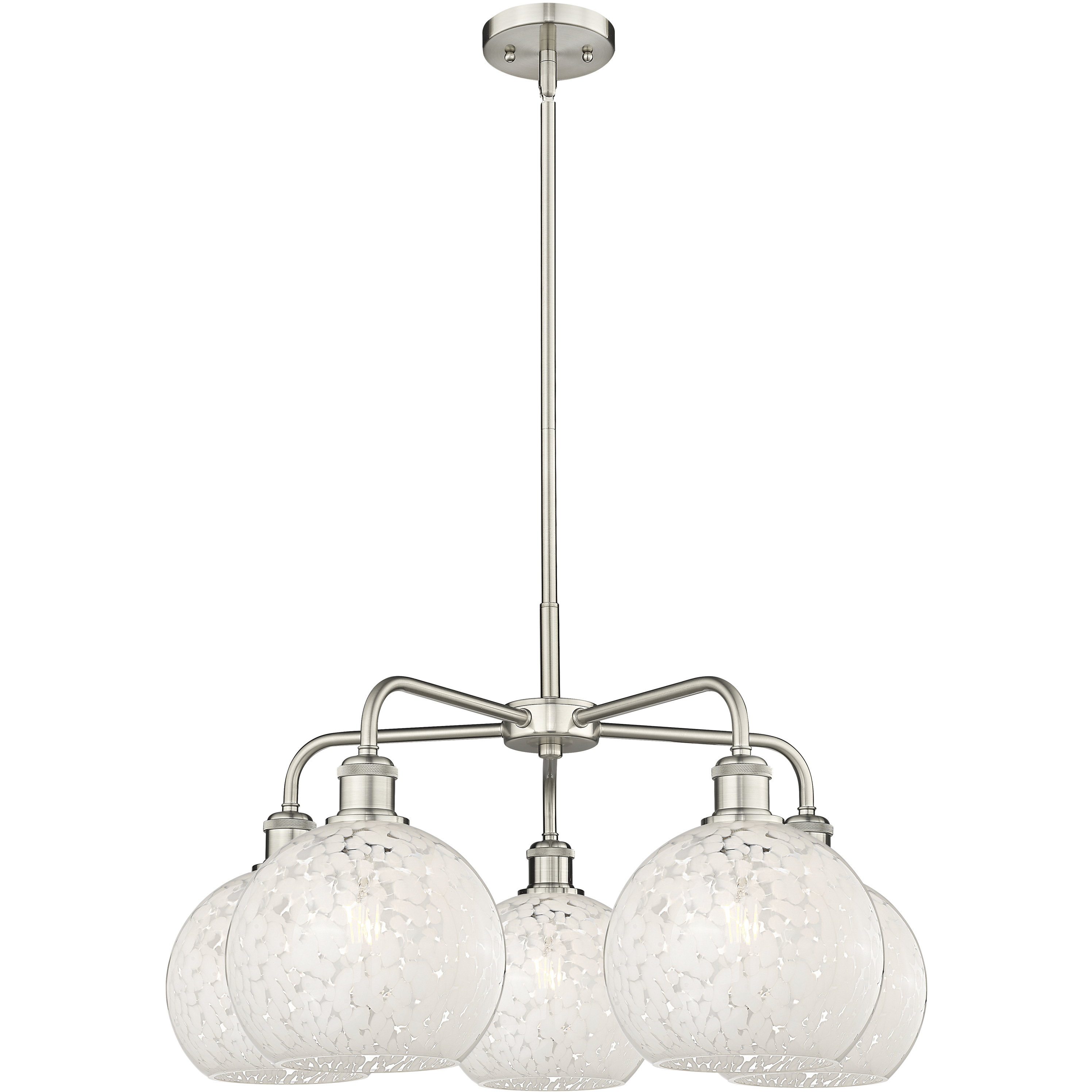 Ballston White Mouchette 5 Light 26 inch Satin Nickel Stem Hung Chandelier Ceiling Light