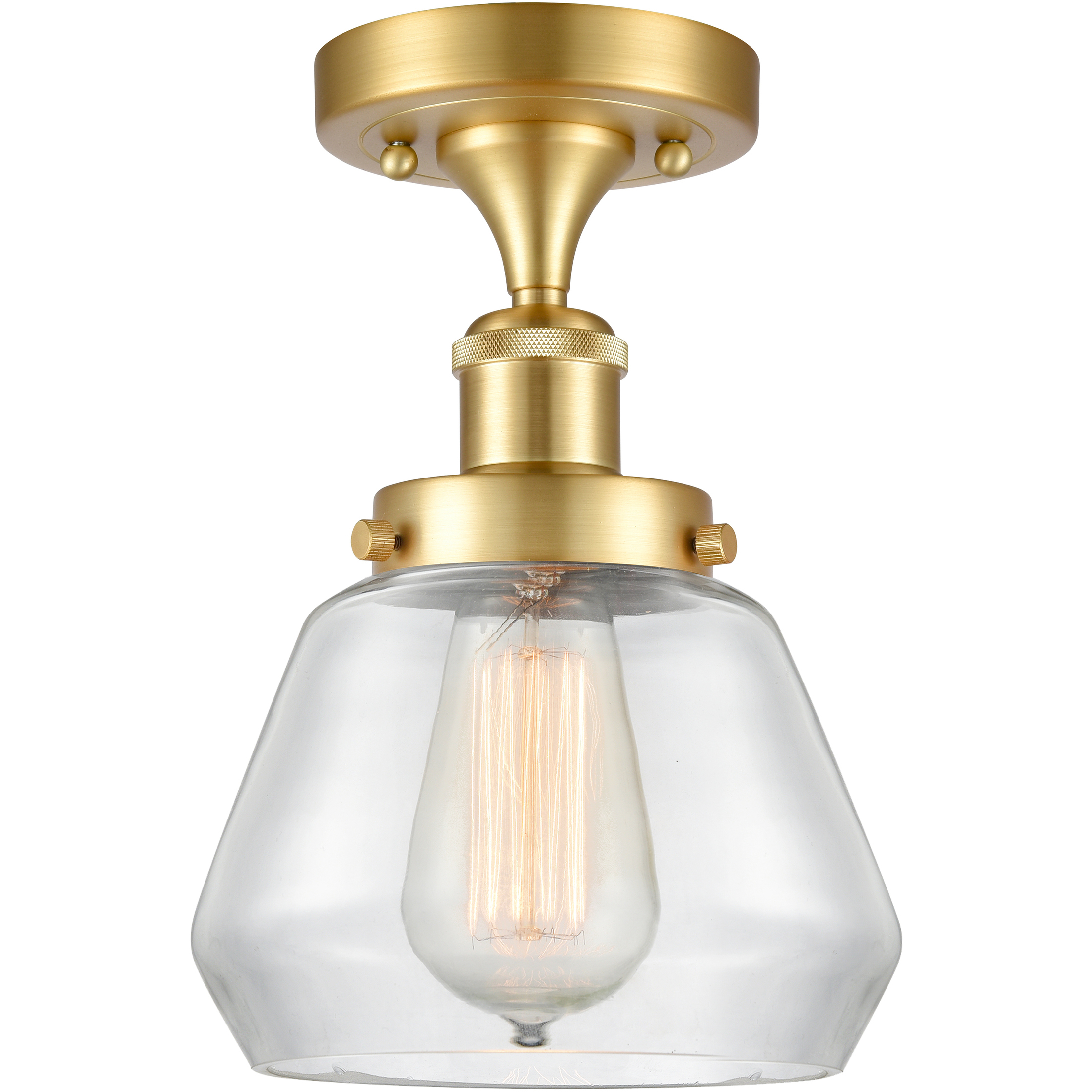 Fulton 1 Light 6.5 inch Satin Gold Semi-Flush Mount Ceiling Light in Clear Glass