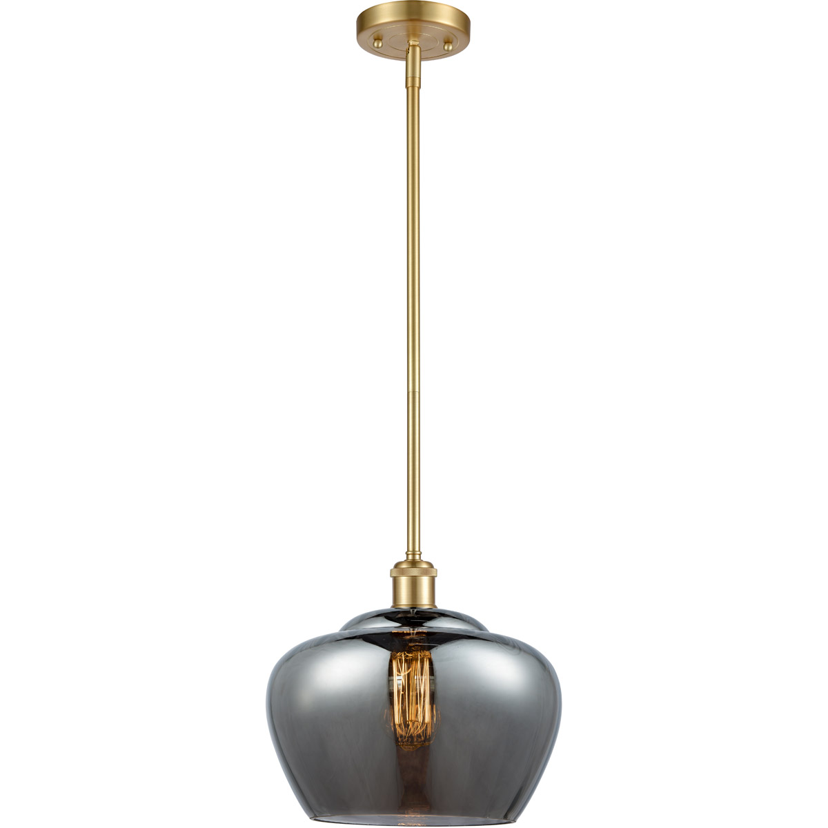 Ballston Large Fenton LED 11 inch Satin Gold Pendant Ceiling Light in Plated Smoke Glass, Ballston