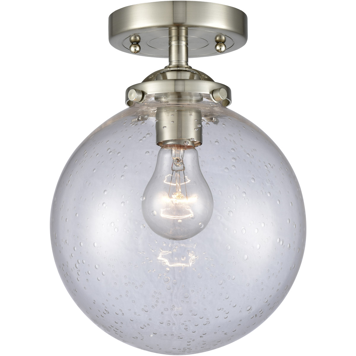 Nouveau Large Beacon 1 Light 8 inch Brushed Satin Nickel Semi-Flush Mount Ceiling Light in Seedy Glass, Nouveau