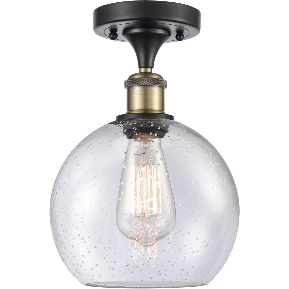 Ballston Athens 1 Light 8 inch Black Antique Brass Semi-Flush Mount Ceiling Light in Seedy Glass, Ballston