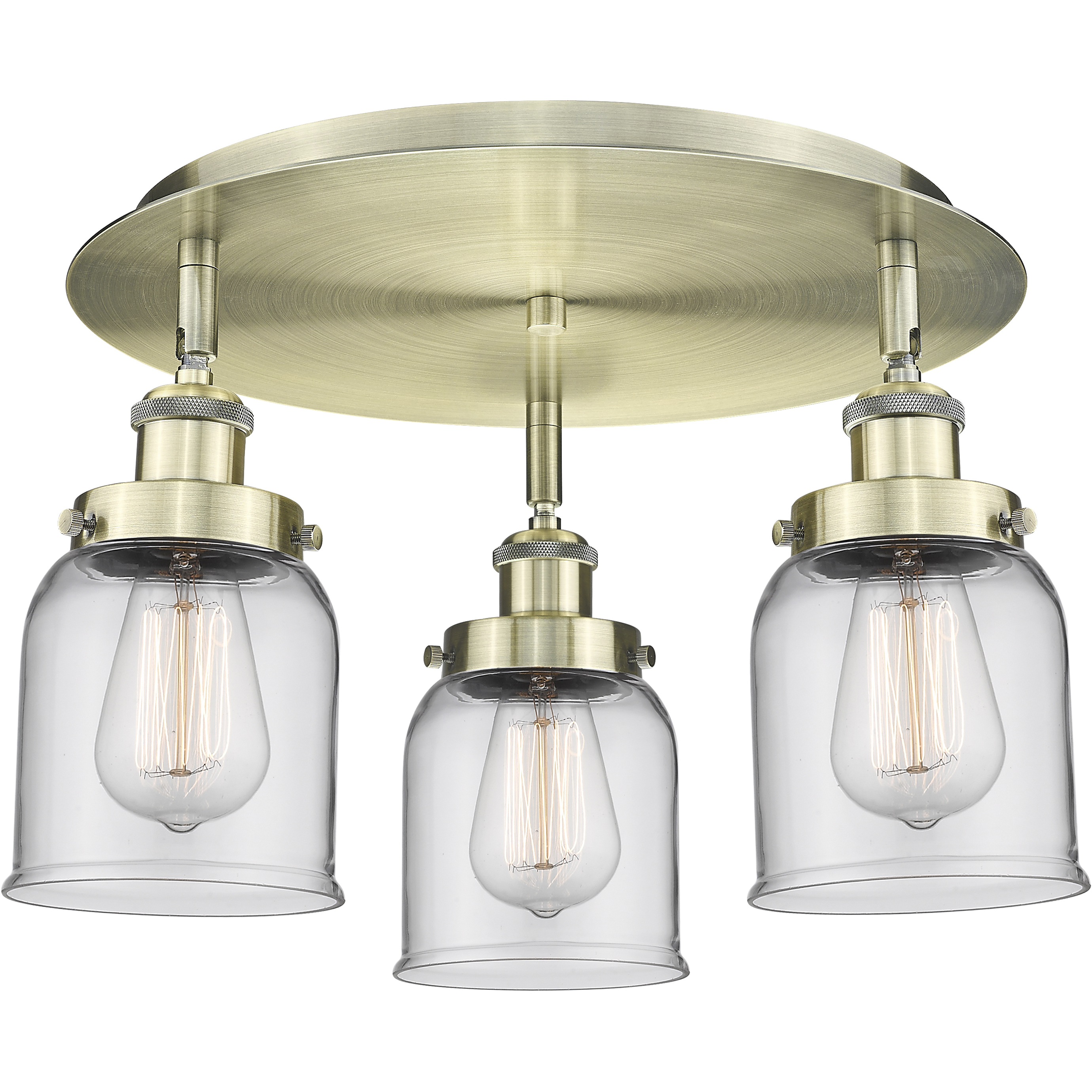 Bell 3 Light 16.75 inch Antique Brass Flush Mount Ceiling Light in Clear