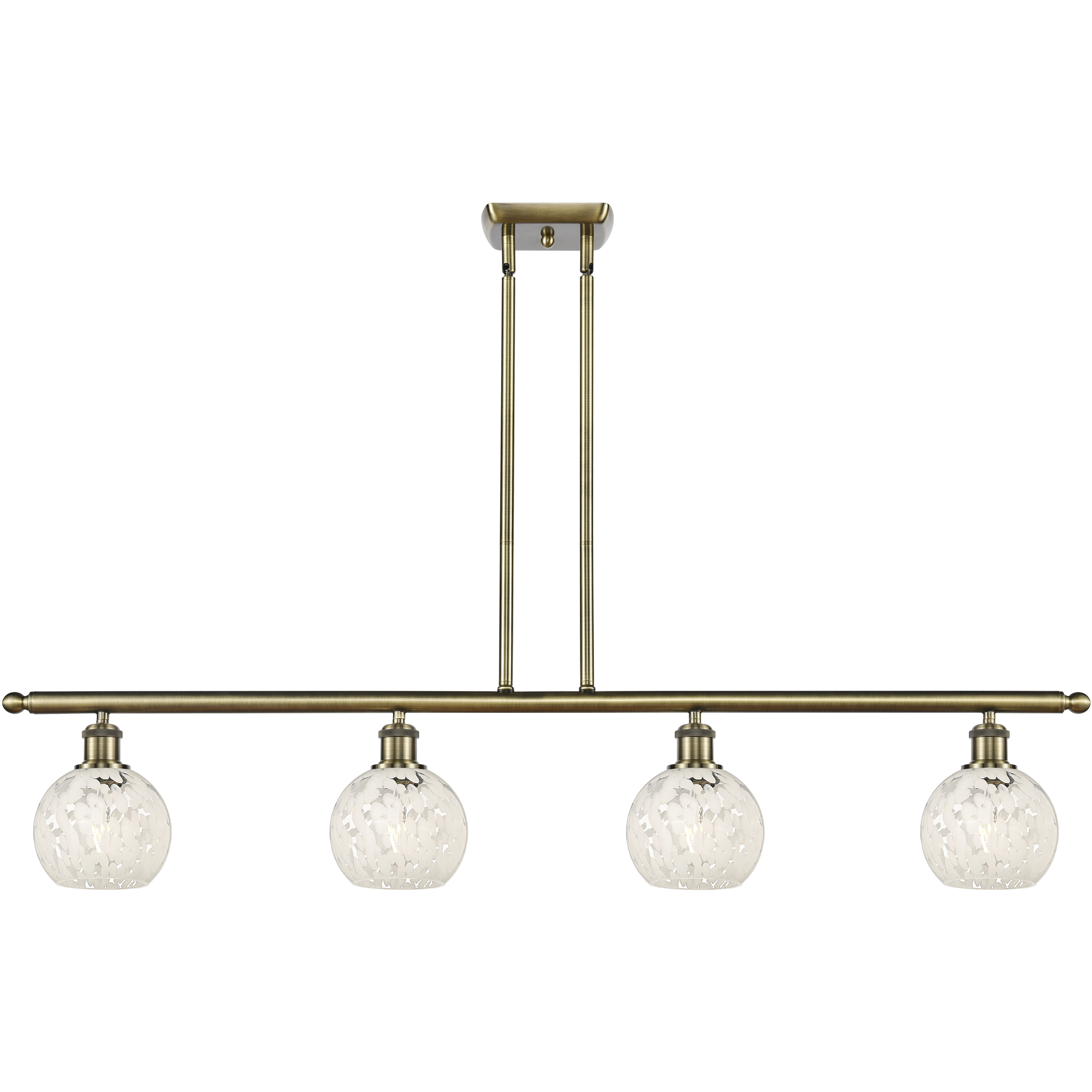 Ballston White Mouchette 4 Light 48 inch Antique Brass Stem Hung Island Light Ceiling Light