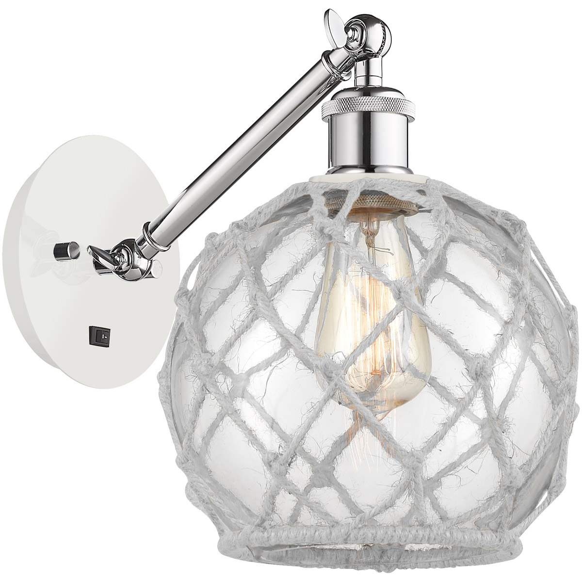 Ballston Farmhouse Rope 1 Light 8 inch White and Polished Chrome Sconce Wall Light