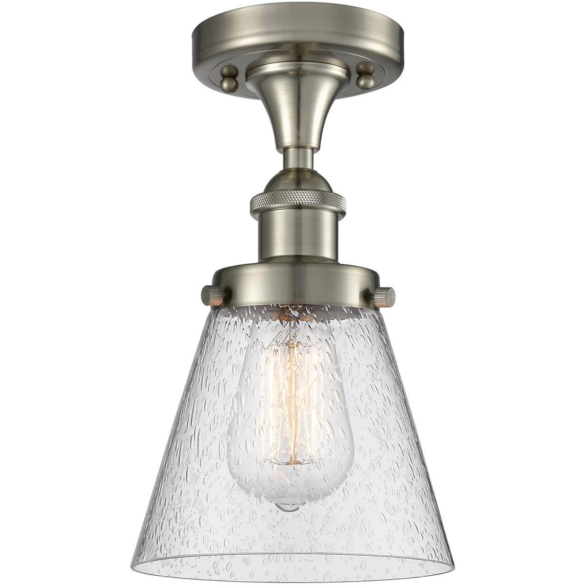 Ballston Small Cone 1 Light 6 inch Brushed Satin Nickel Flush Mount Ceiling Light in Seedy Glass, Ballston