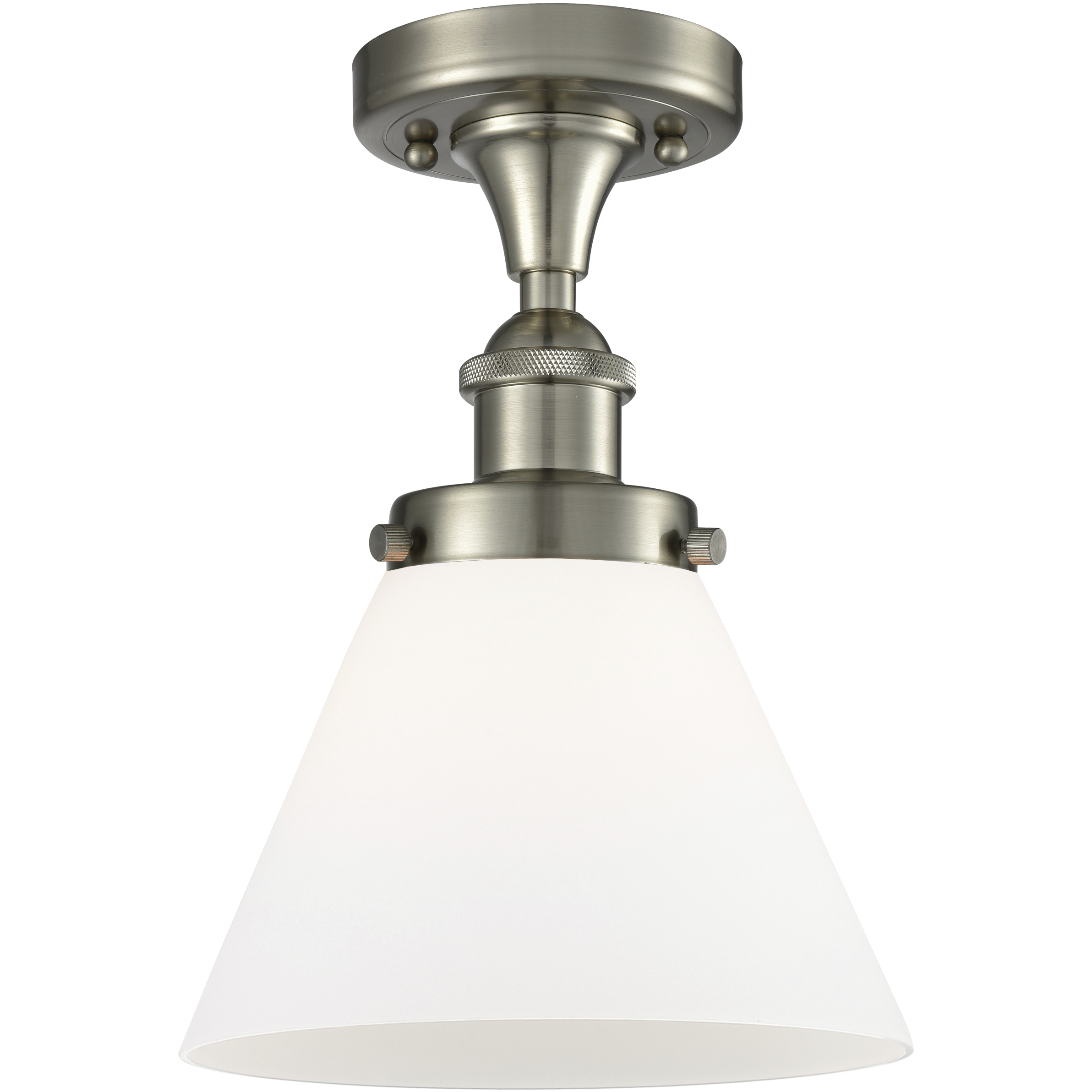 Cone 1 Light 7.75 inch Brushed Satin Nickel Semi-Flush Mount Ceiling Light in Matte White Glass