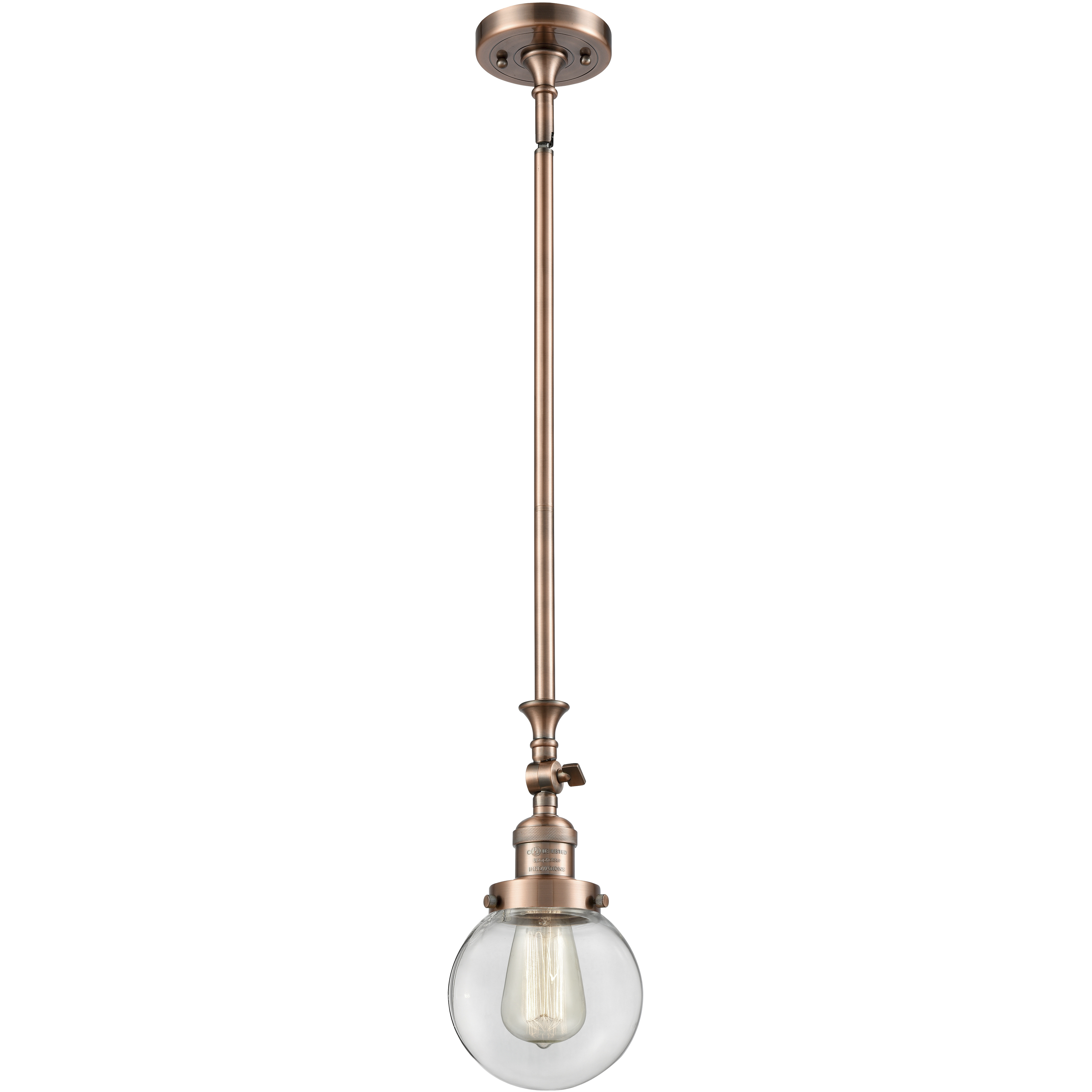 Franklin Restoration Beacon LED 6 inch Antique Copper Mini Pendant Ceiling Light in Clear, Franklin Restoration