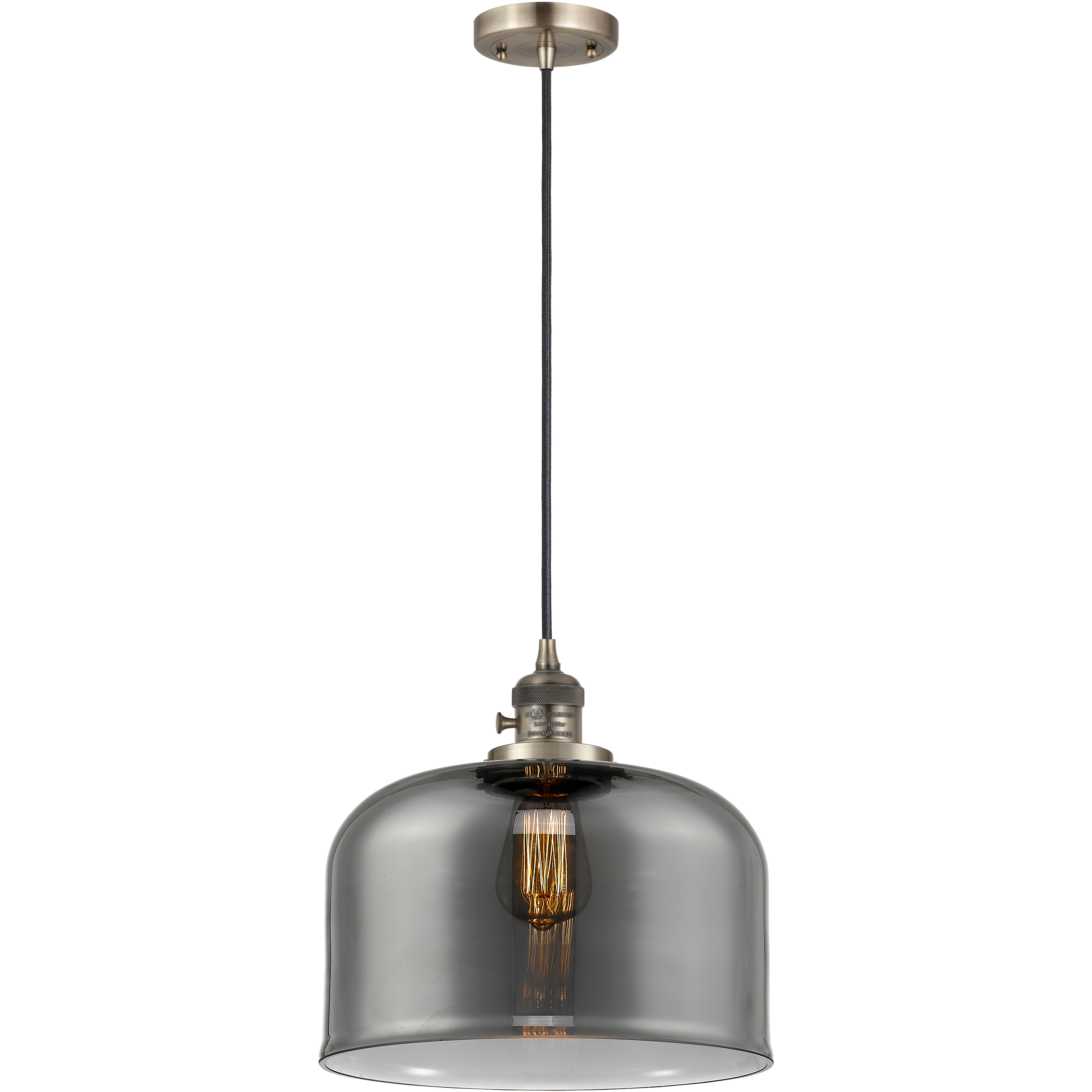 Franklin Restoration Bell 1 Light 12 inch Antique Brass Mini Pendant Ceiling Light in Bulb Not Included, Light Smoke Glass