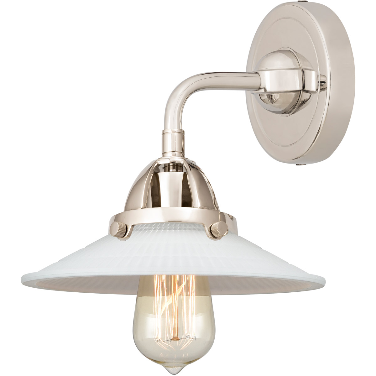 Nouveau 2 Halophane 1 Light 9 inch Polished Nickel Sconce Wall Light in Matte White Halophane Glass