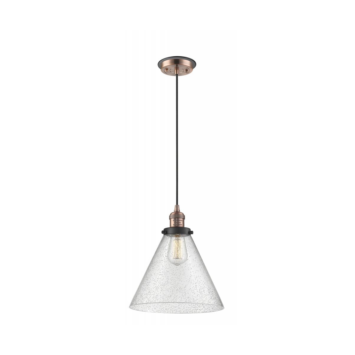 Franklin Restoration X-Large Cone 1 Light 12 inch Antique Copper/Matte Black Mini Pendant Ceiling Light in Seedy Glass