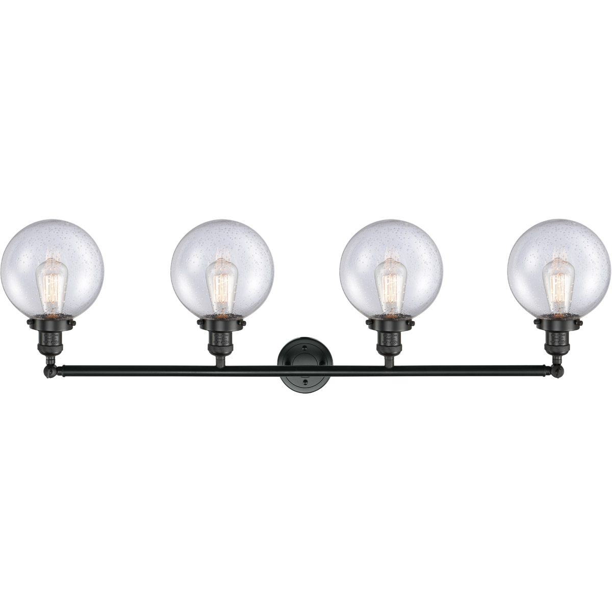 Franklin Restoration Large Beacon 4 Light 44 inch Matte Black Bath Vanity Light Wall Light in Seedy Glass, Franklin Restoration