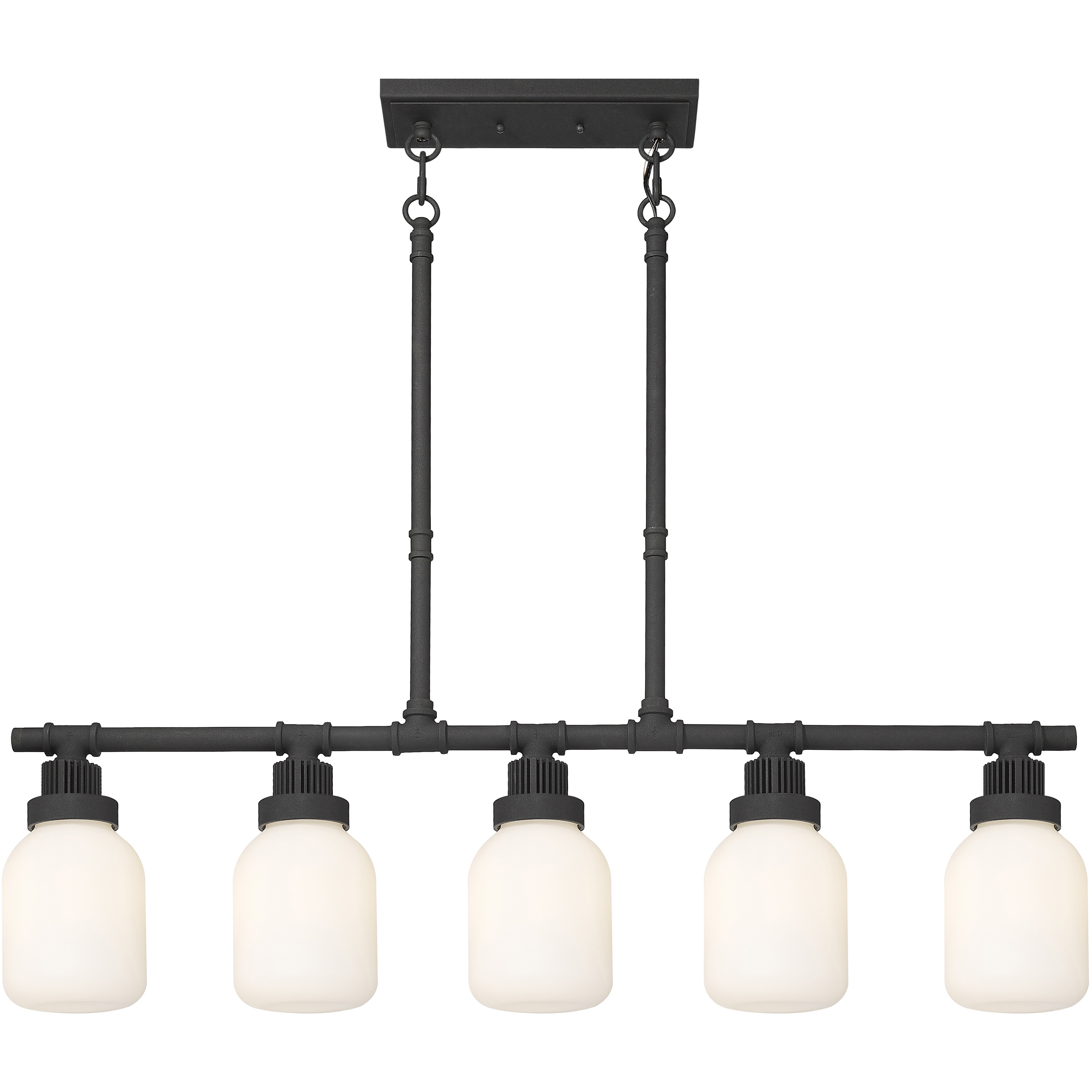 Somers 5 Light 42.88 inch Textured Black Linear Pendant Ceiling Light in Matte White Glass